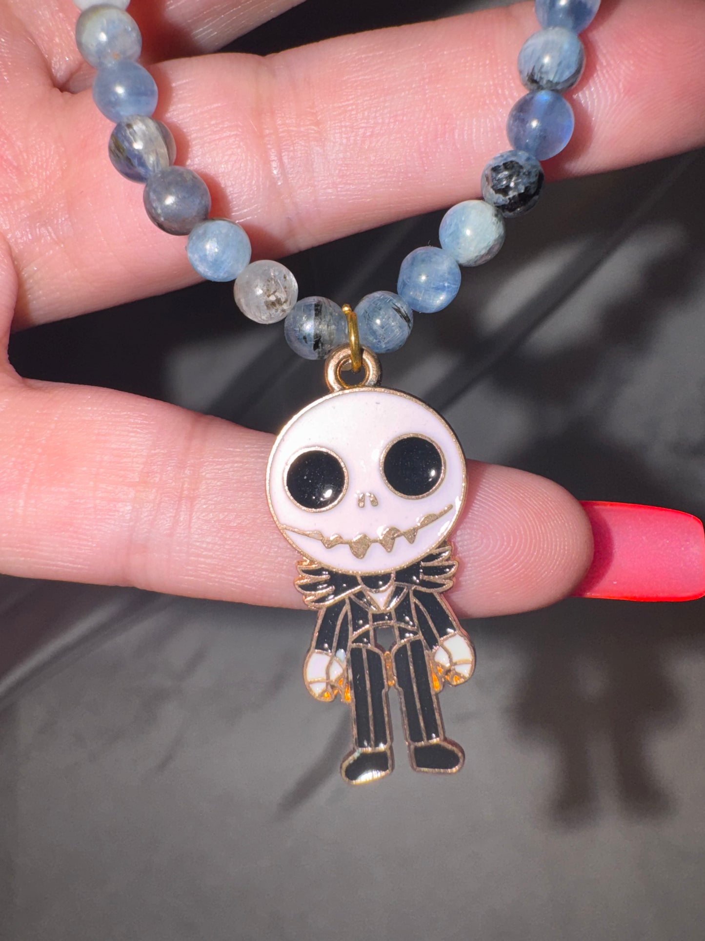 Blue Kyanite 4mm Bracelet with Jack Skellington Charm (last one!)