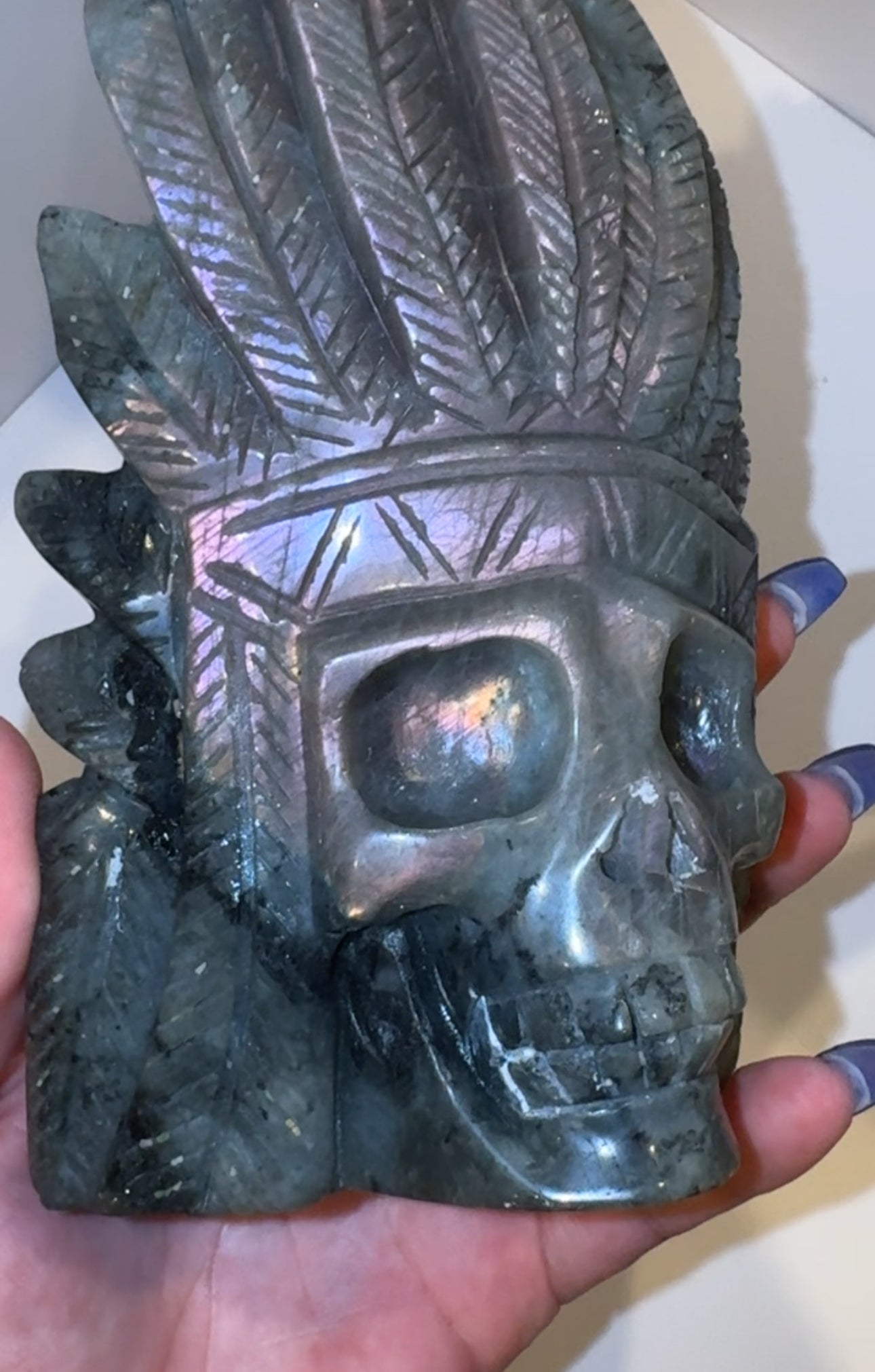 XXL Purple Labradorite Feather Skull