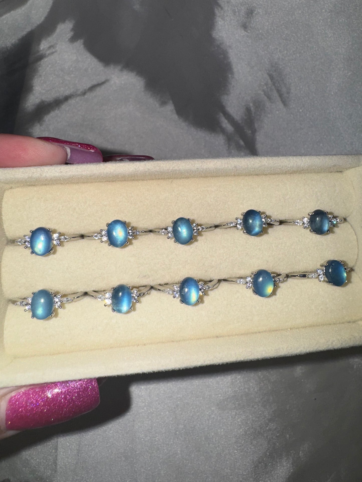 Sapphire with Moissanite Adjustable Ring