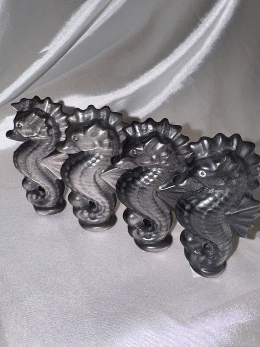Silver Sheen Obsidian Seahorse
