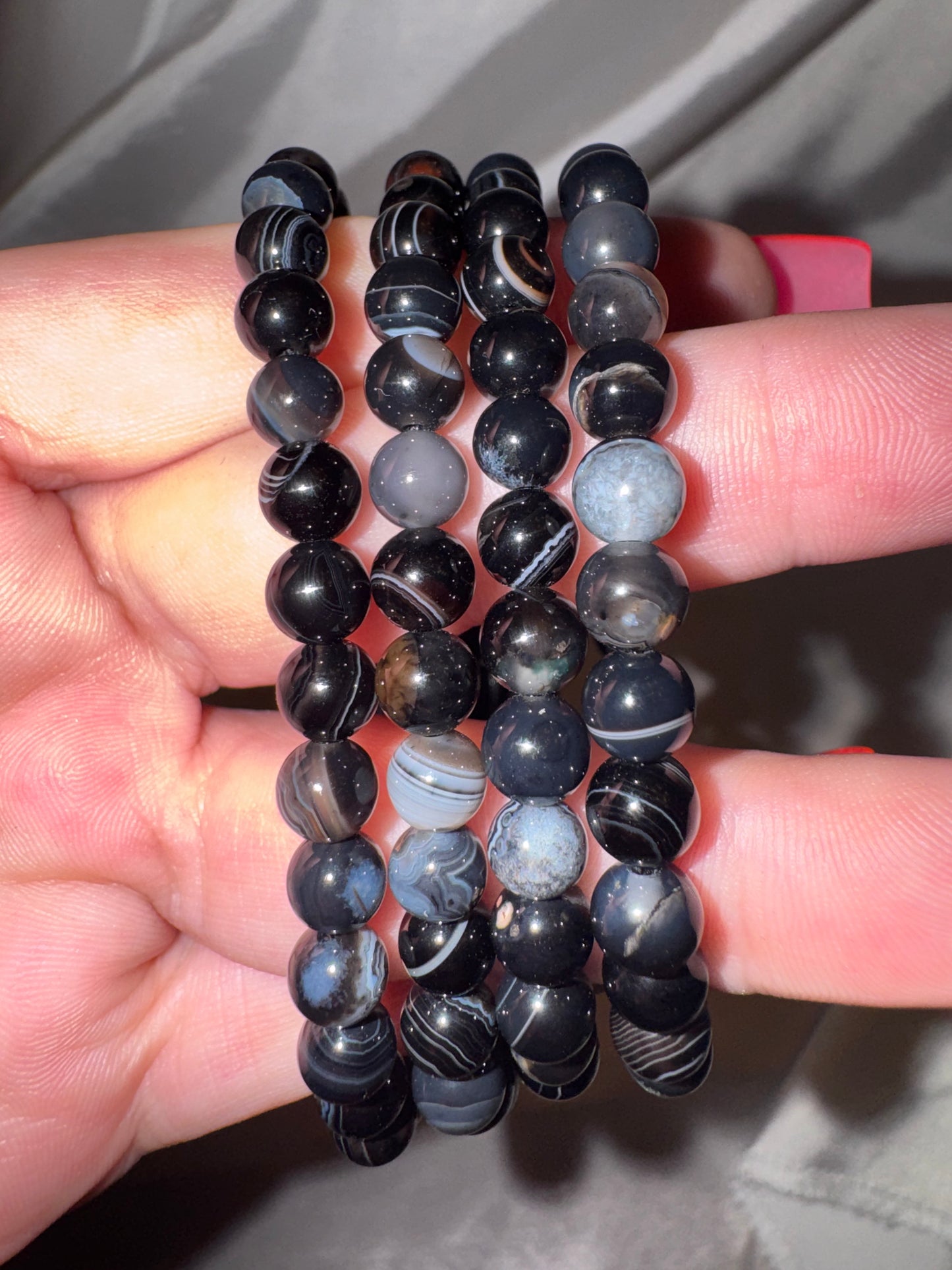 Black Agate 6mm Adjustable Bracelet