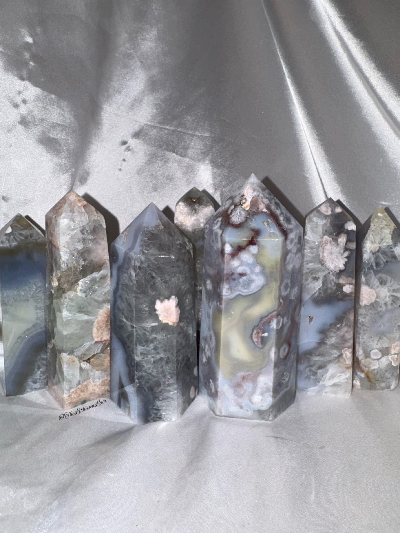 Prasiolite Flower Agate Tower