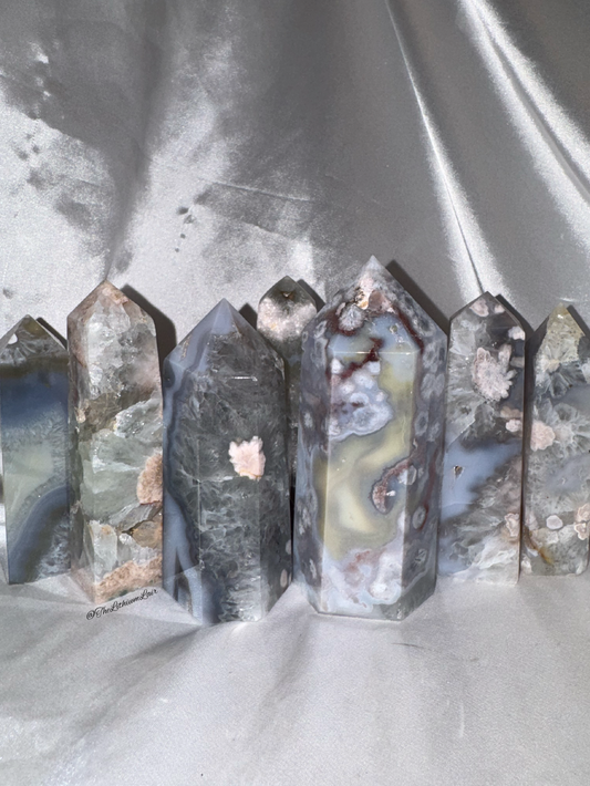 Prasiolite Flower Agate Tower