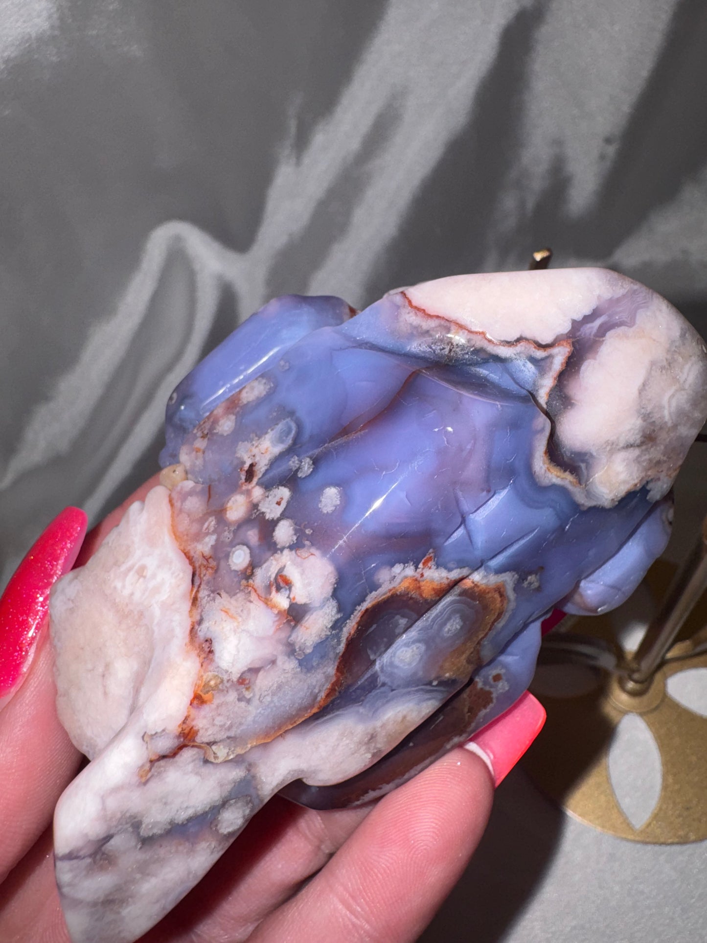 Blue Flower Agate AAA XL Flower on Stand