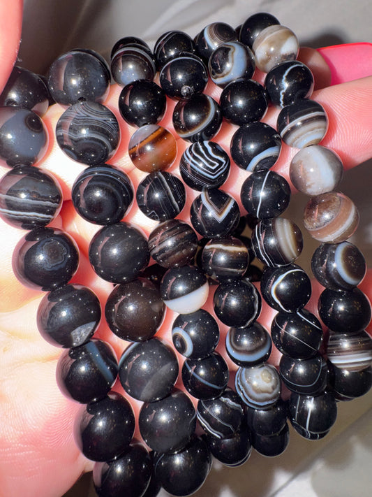 Black Banded Agate AAA 8mm/10mm Bracelet