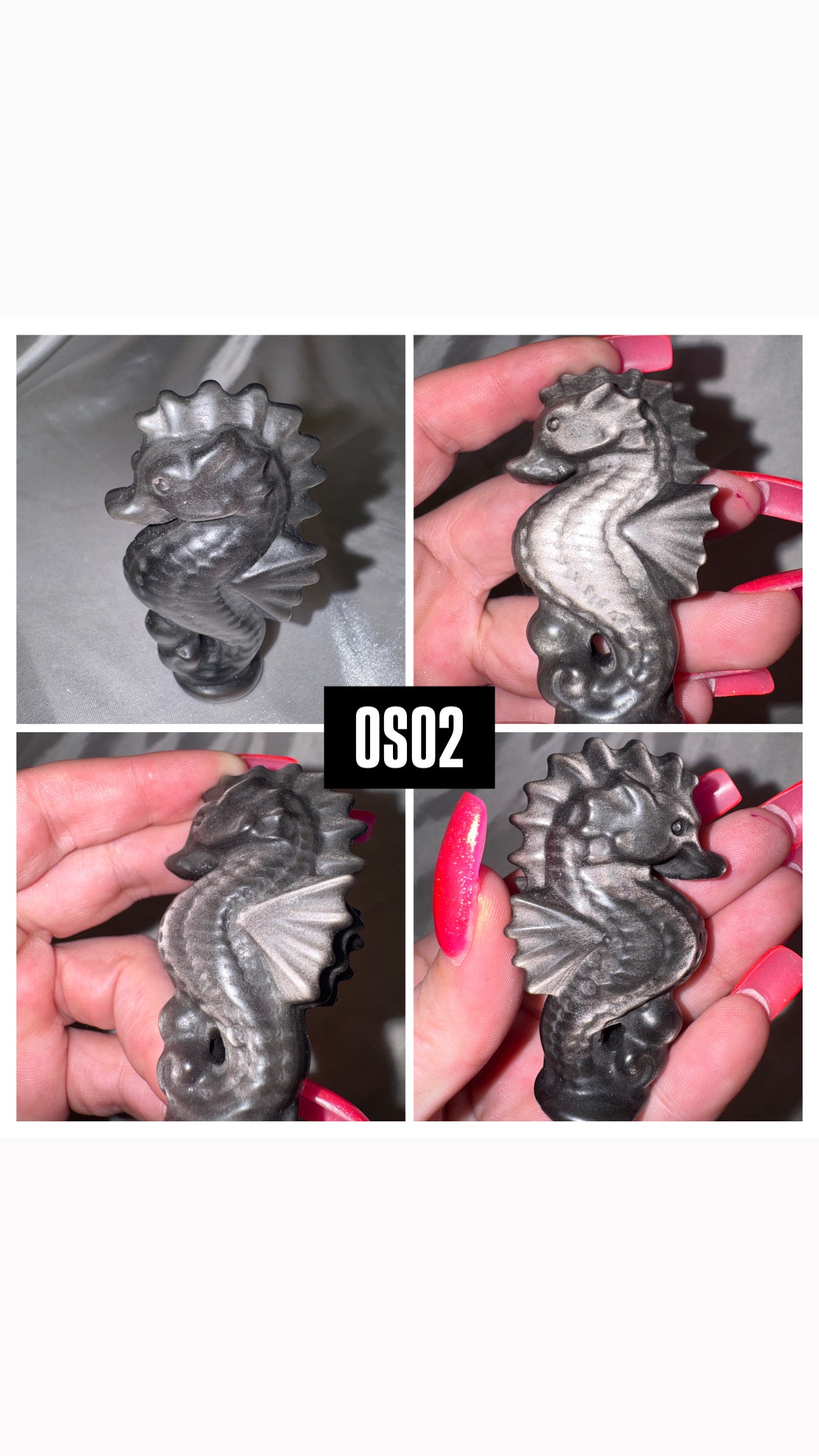 Silver Sheen Obsidian Seahorse