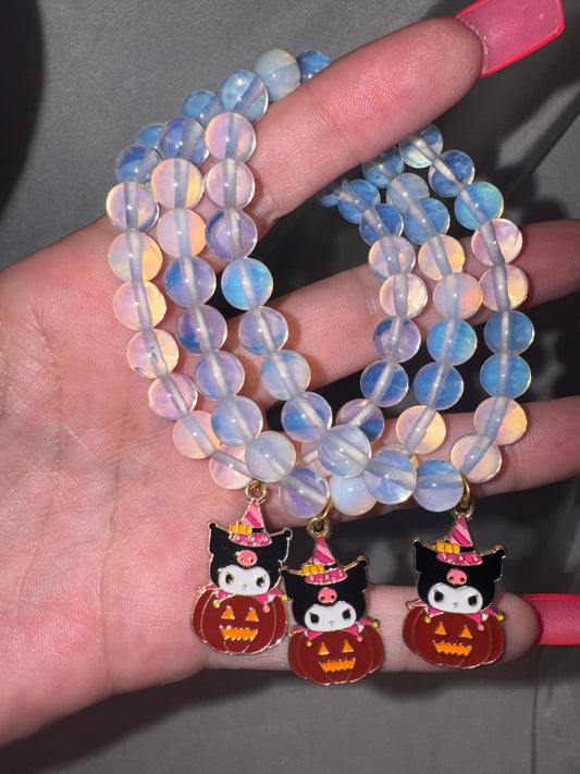 Opalite 8mm Bracelet with Kuromi Pumpkin Charm