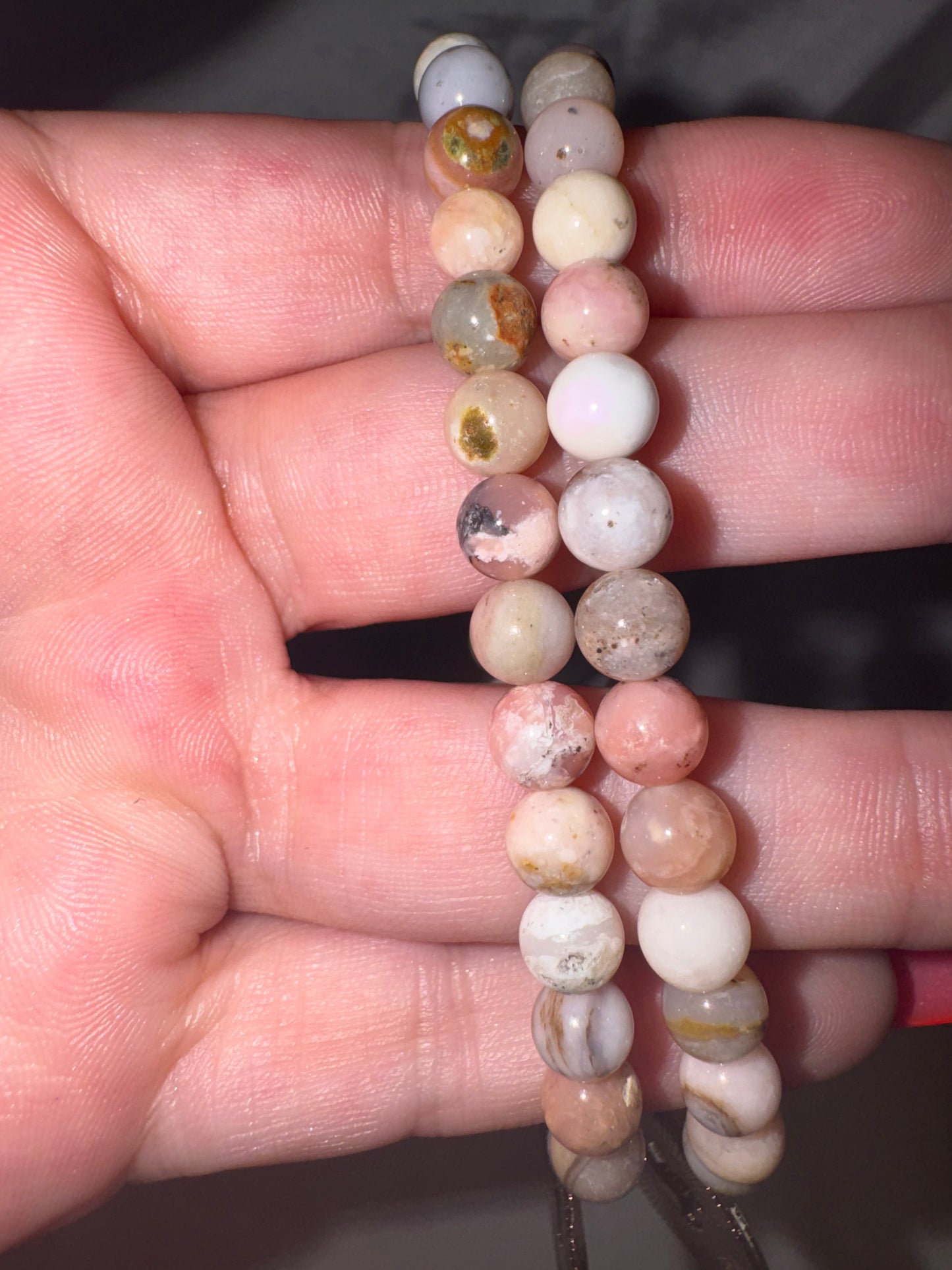 Pink Opal 6mm Bracelet with Crystal Moon Charm