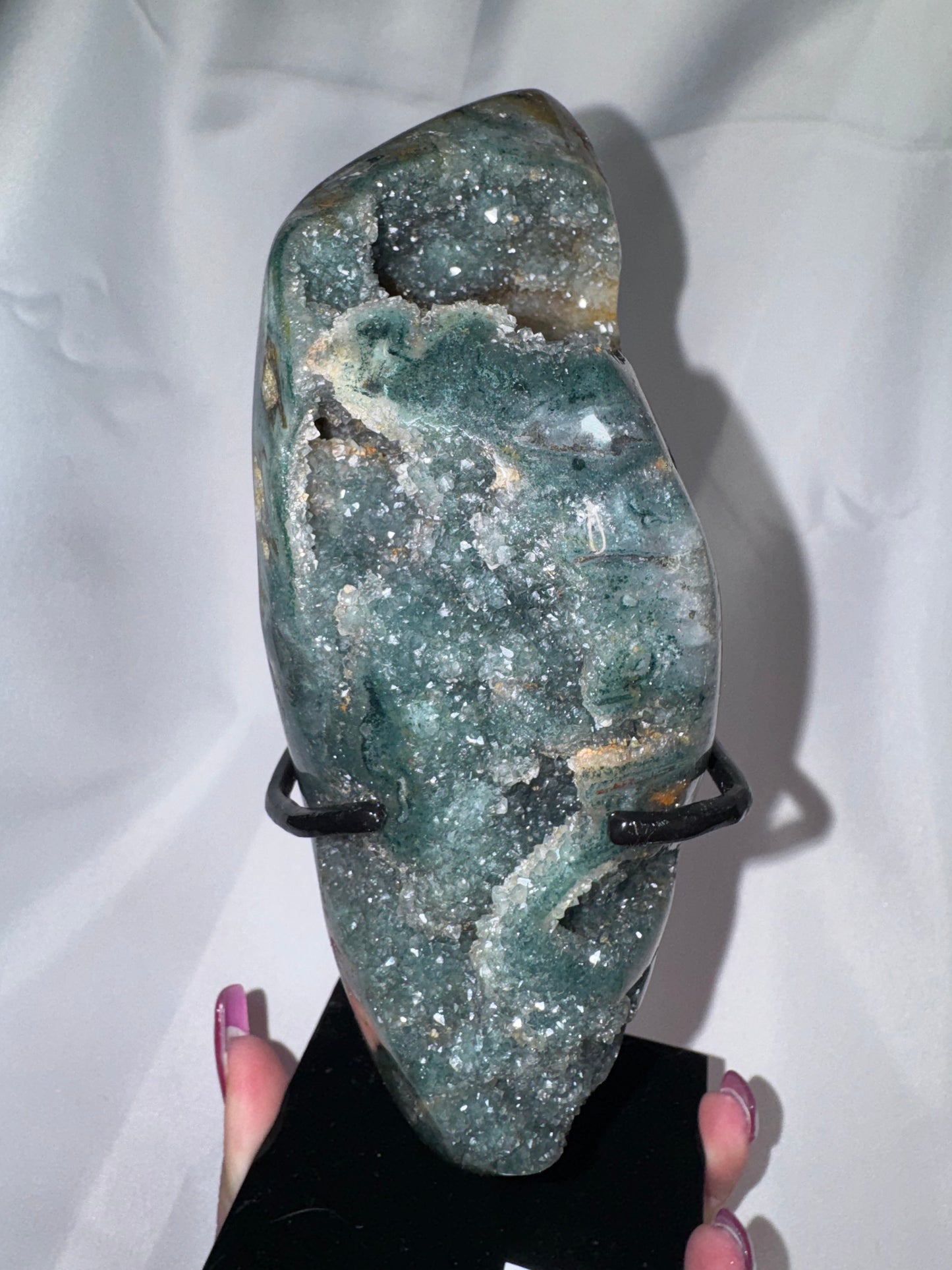 Uruguay Green Galaxy Amethyst XL Freeform on stand