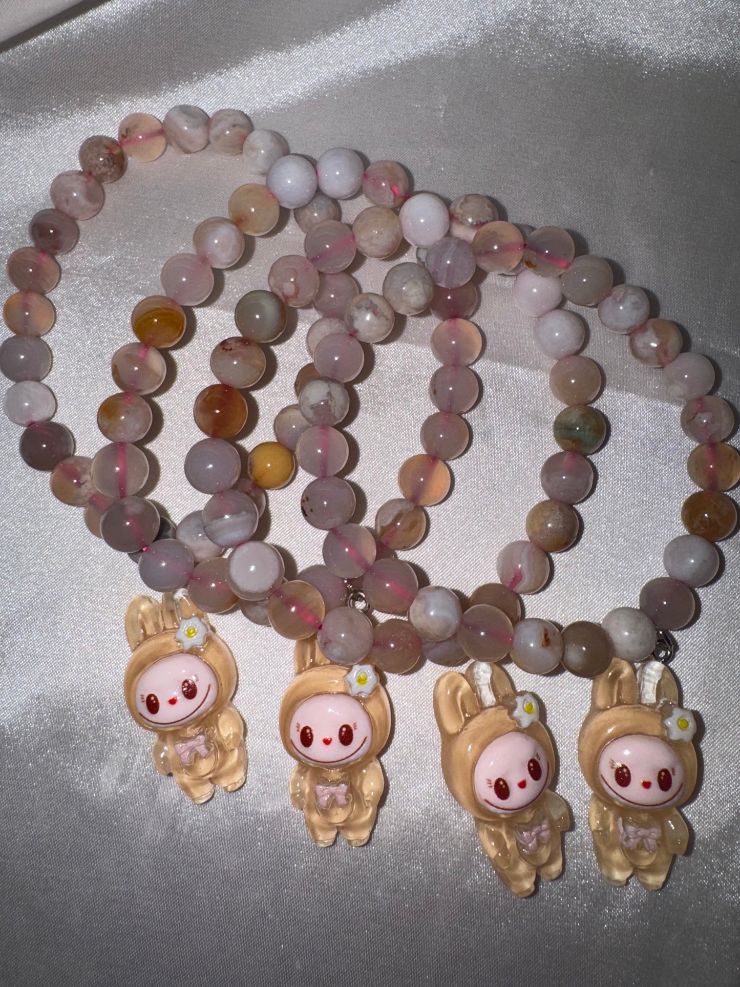 Flower Agate 8mm Labubu Bracelet