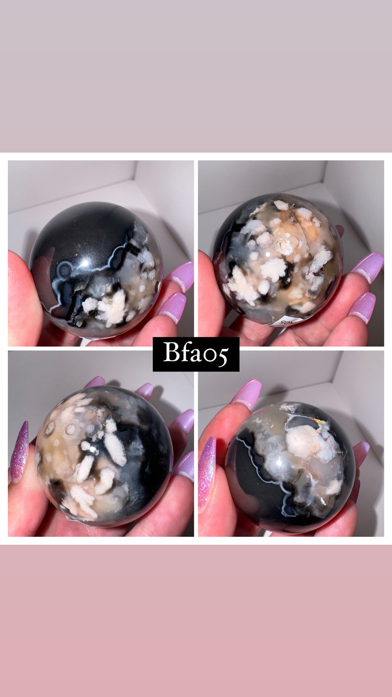 Black Flower Agate Sphere