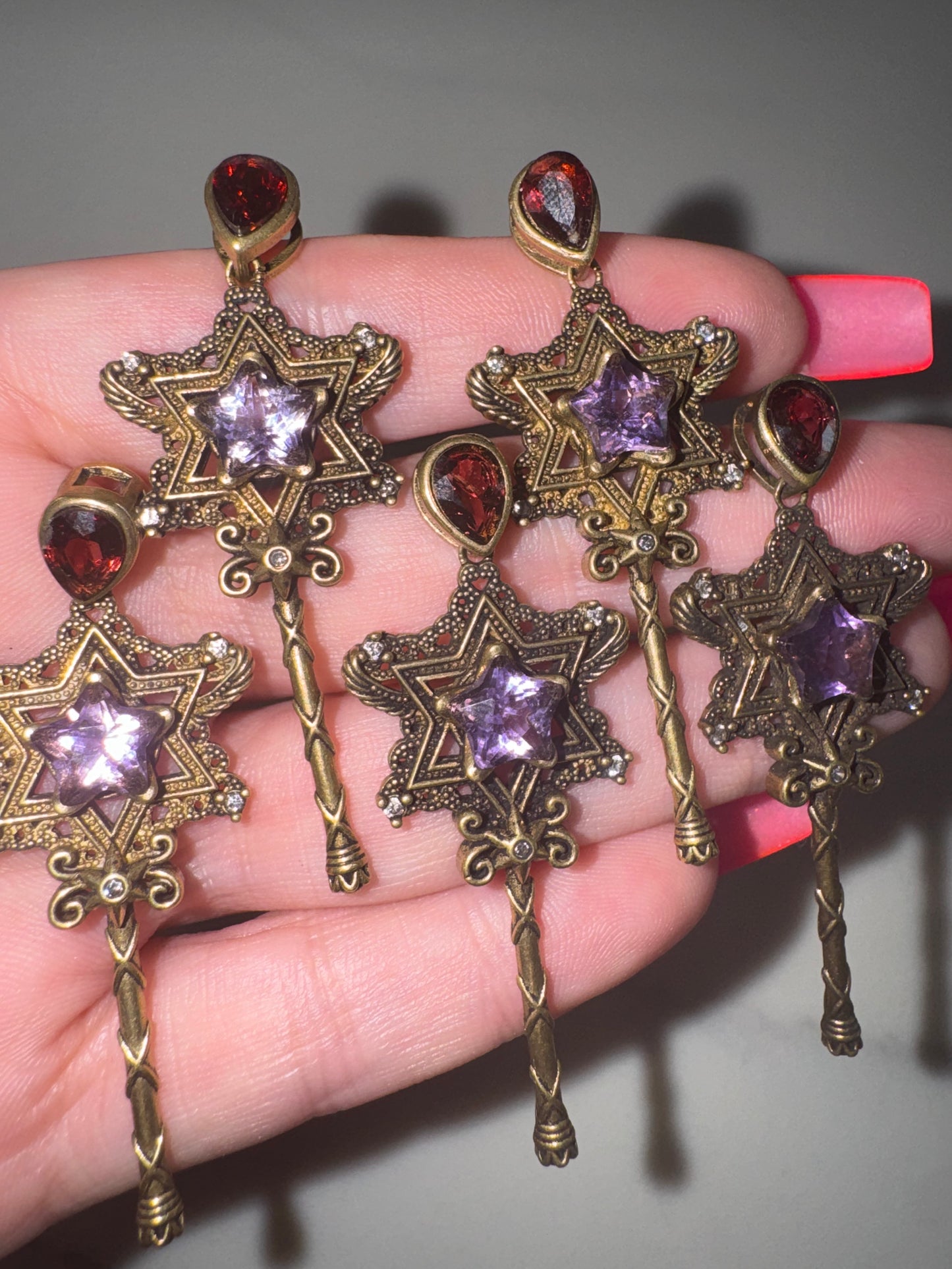 Amethyst & Garnet Faceted with Moissanite Copper Star Wand pendant