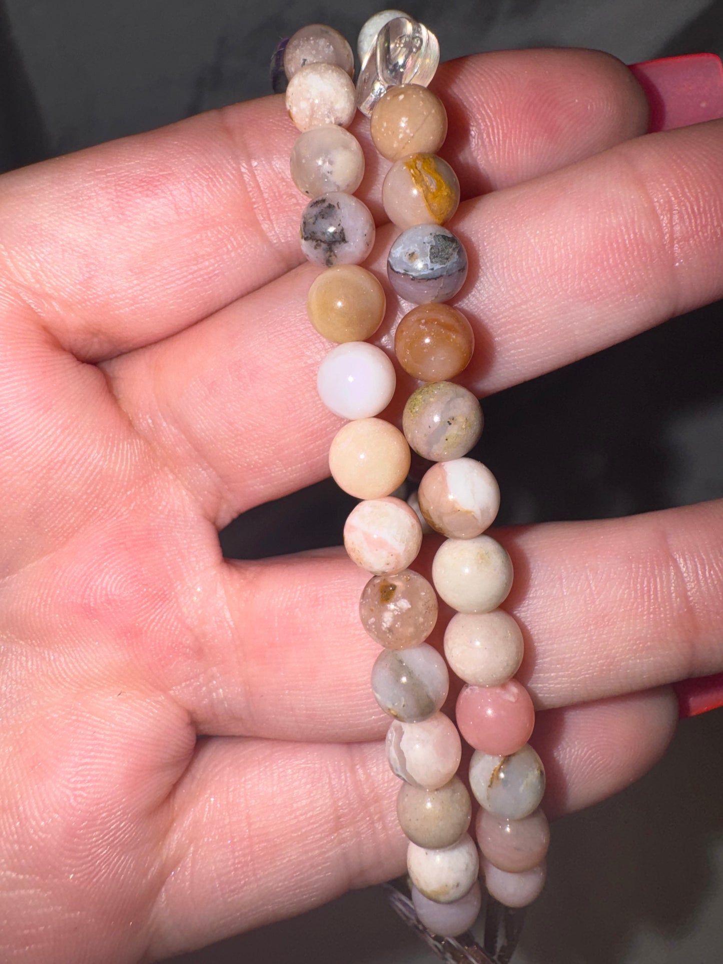 Pink Opal 6mm Bracelet with Crystal Moon Charm