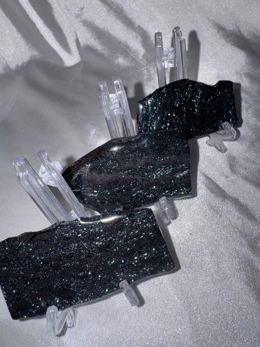 Specular Hematite Slab on stand