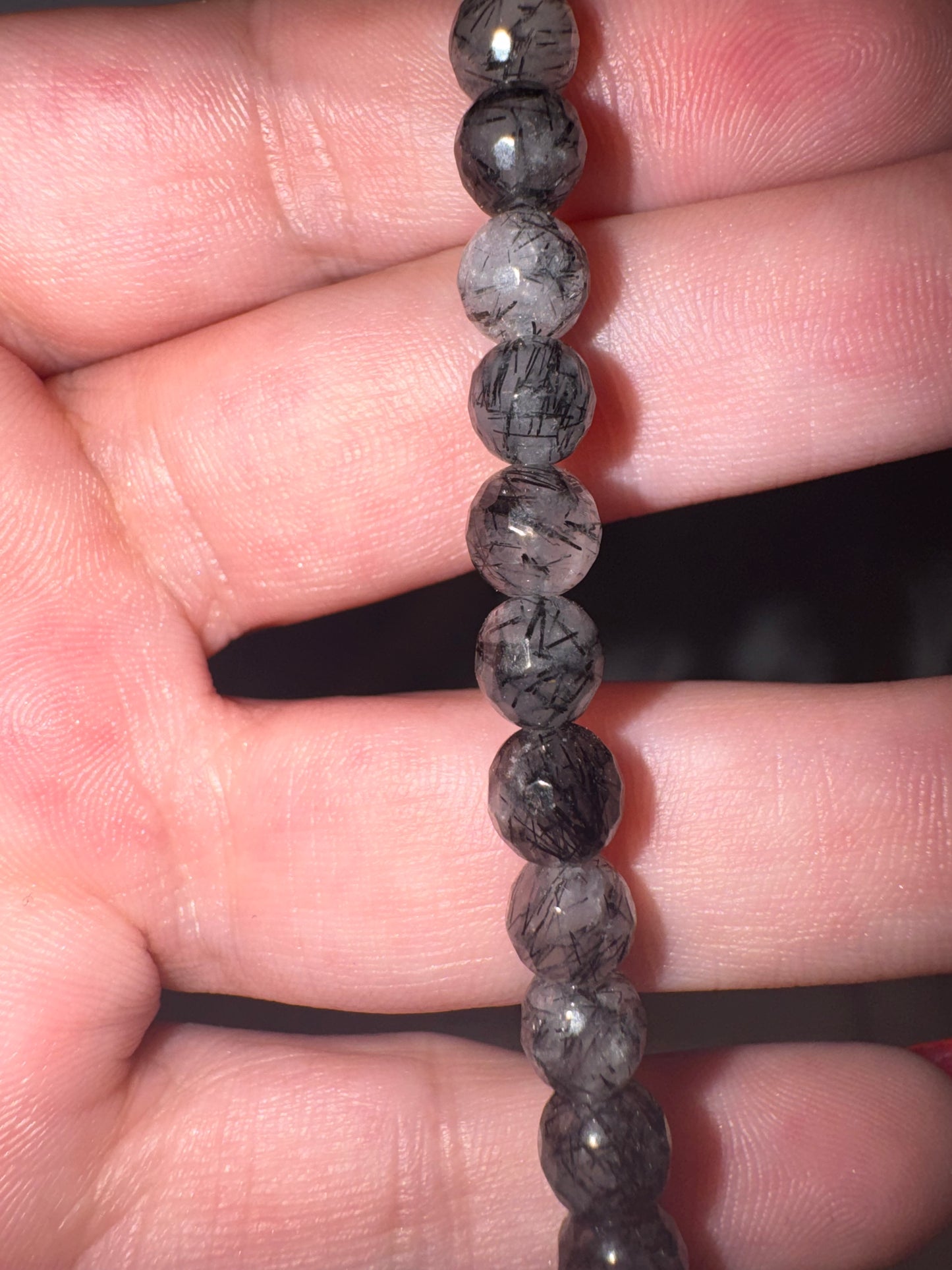 Black Rutilated Quartz 6mm Faceted Bracelet with Pumpkin Charm (last one!)