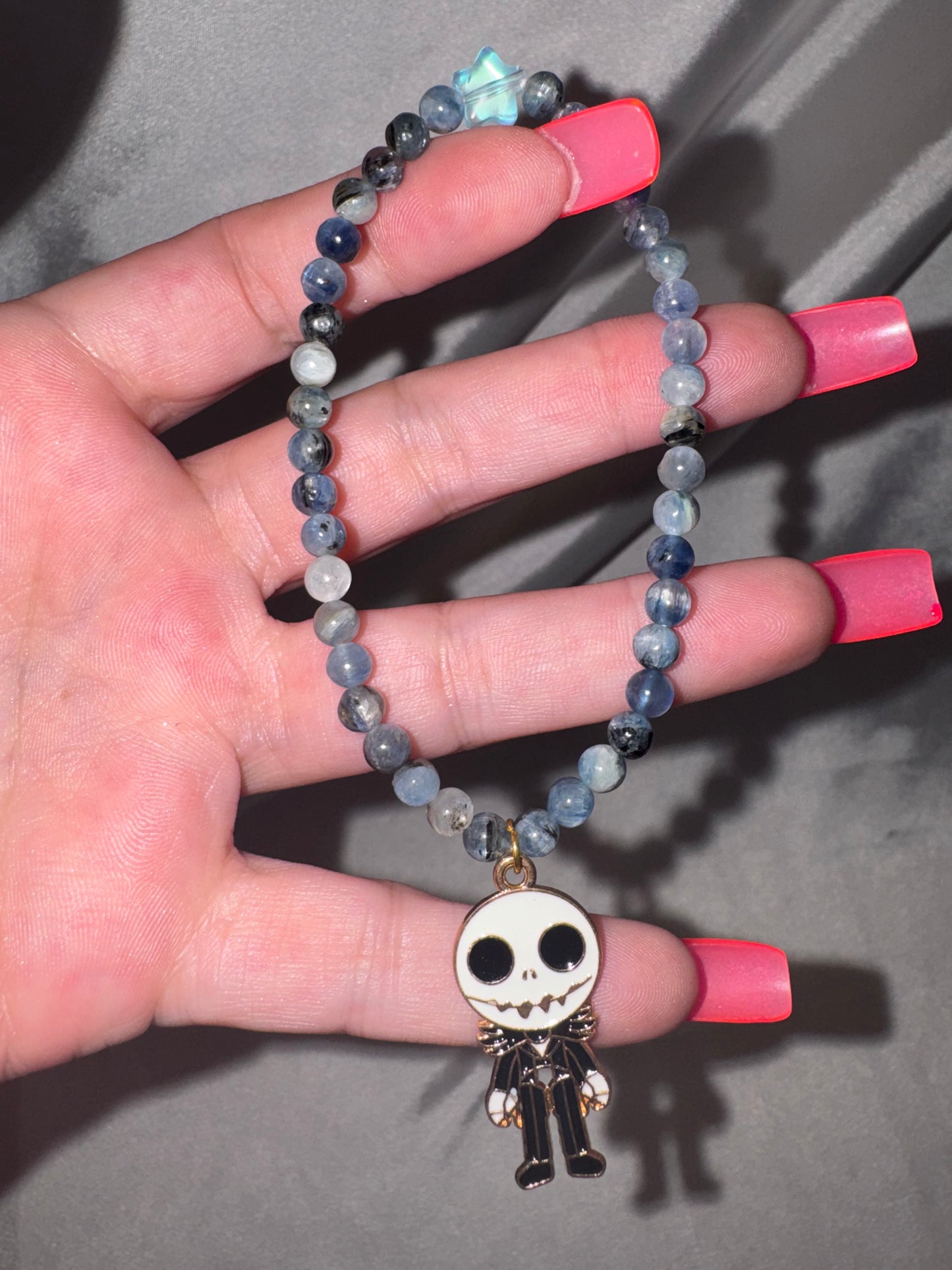 Blue Kyanite 4mm Bracelet with Jack Skellington Charm (last one!)