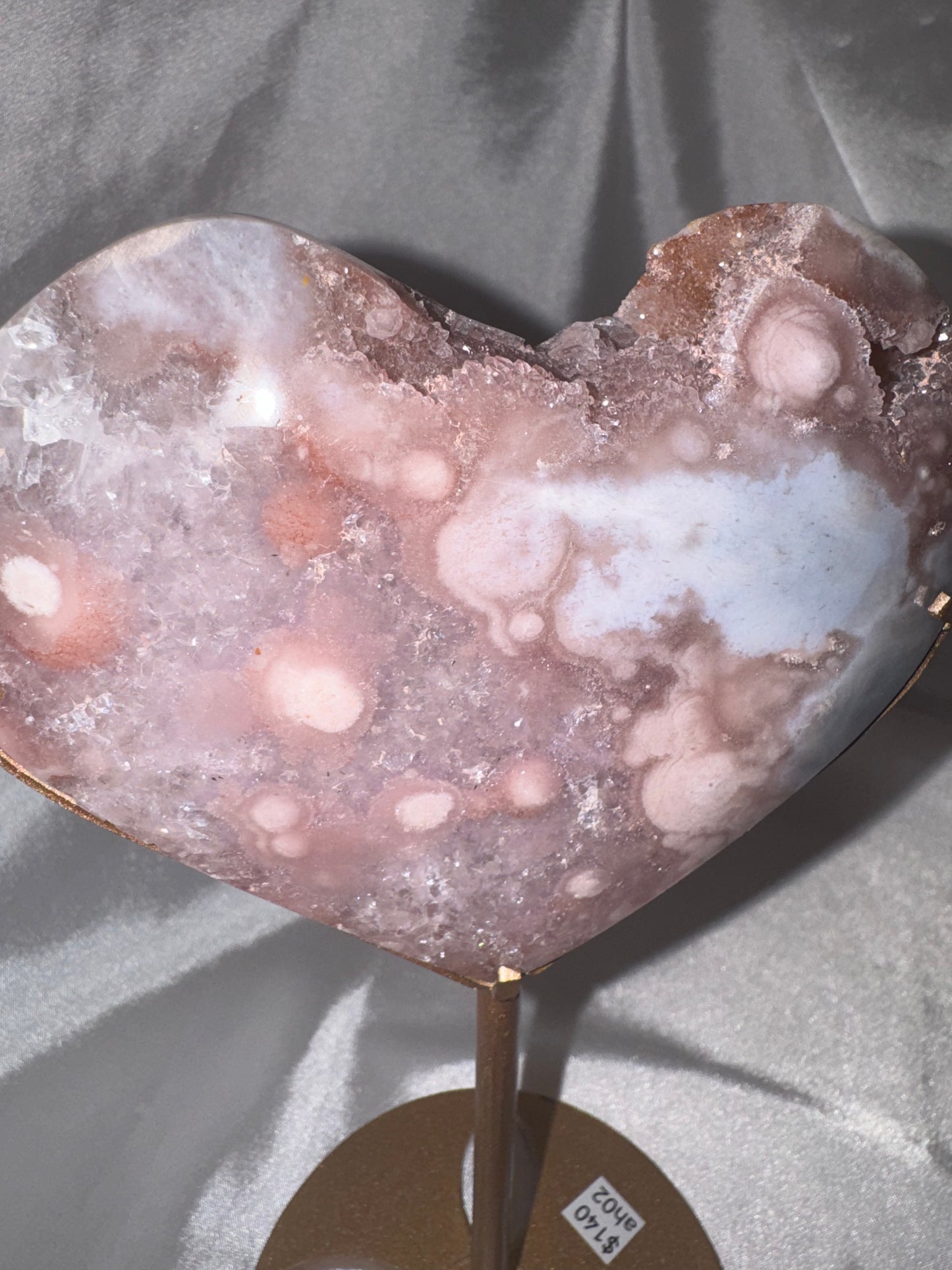 Amethyst Flower Agate AAA XL Heart on stand