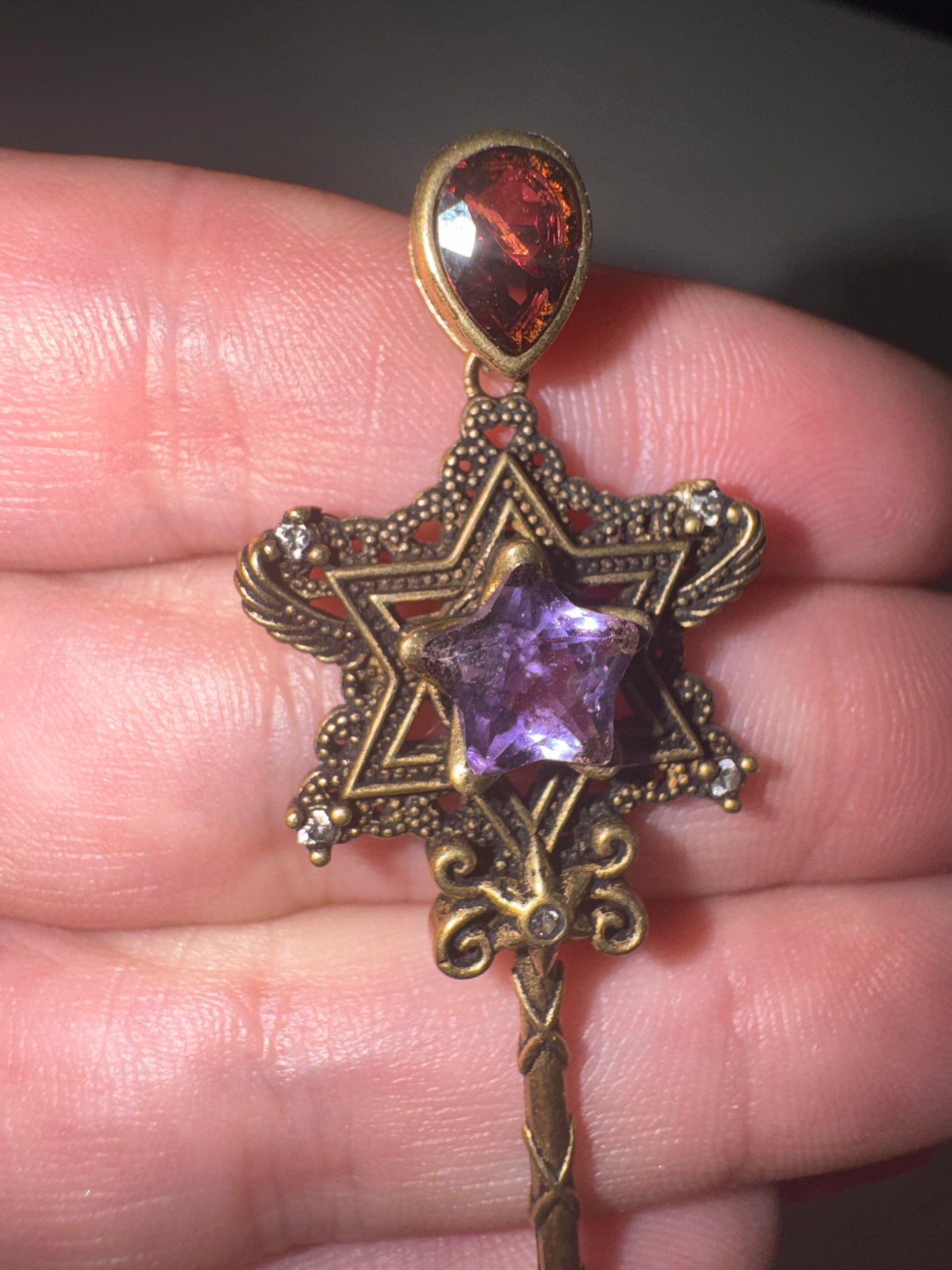 Amethyst & Garnet Faceted with Moissanite Copper Star Wand pendant
