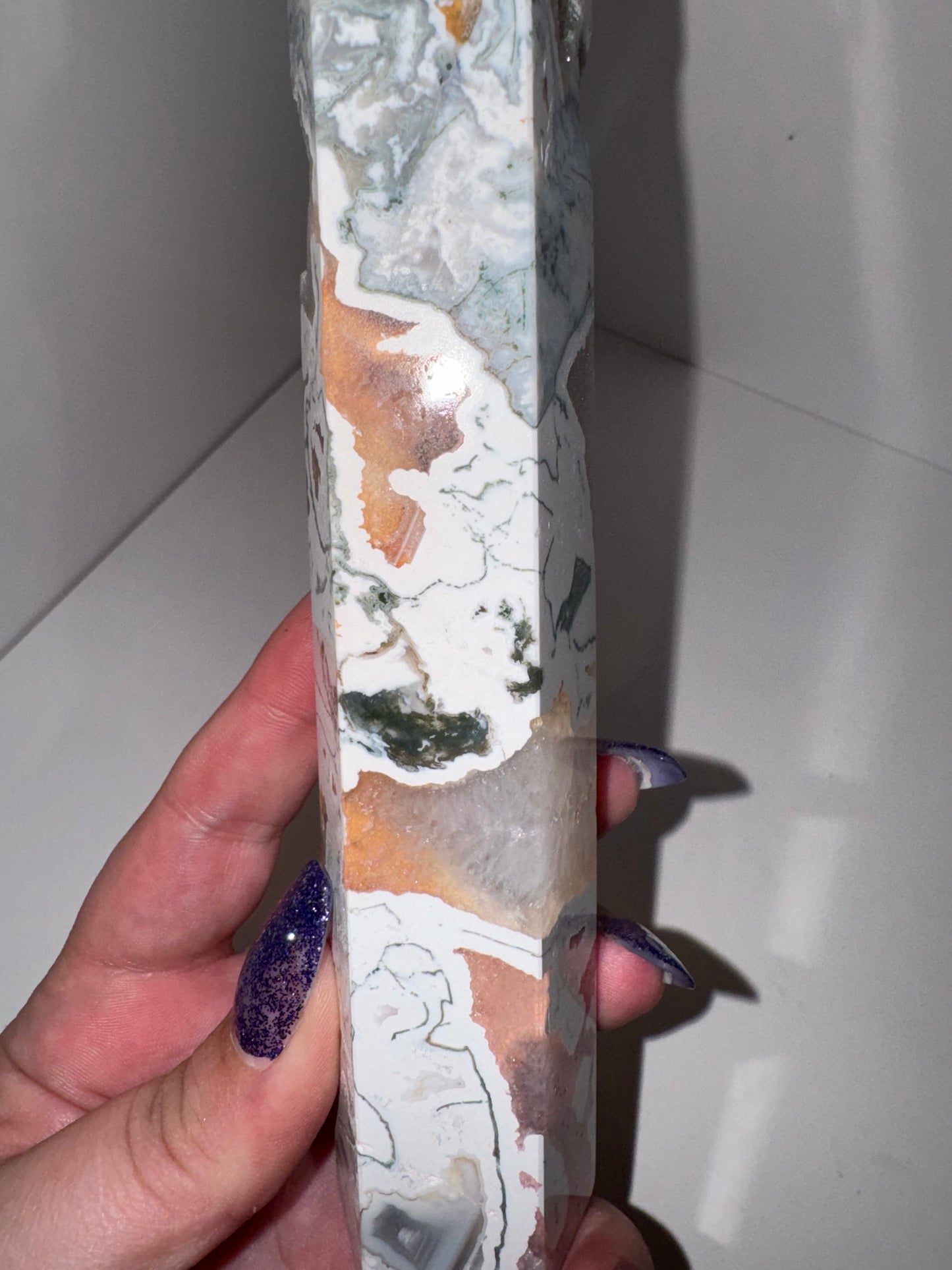 Pink Moss Agate Druzy Large Tower