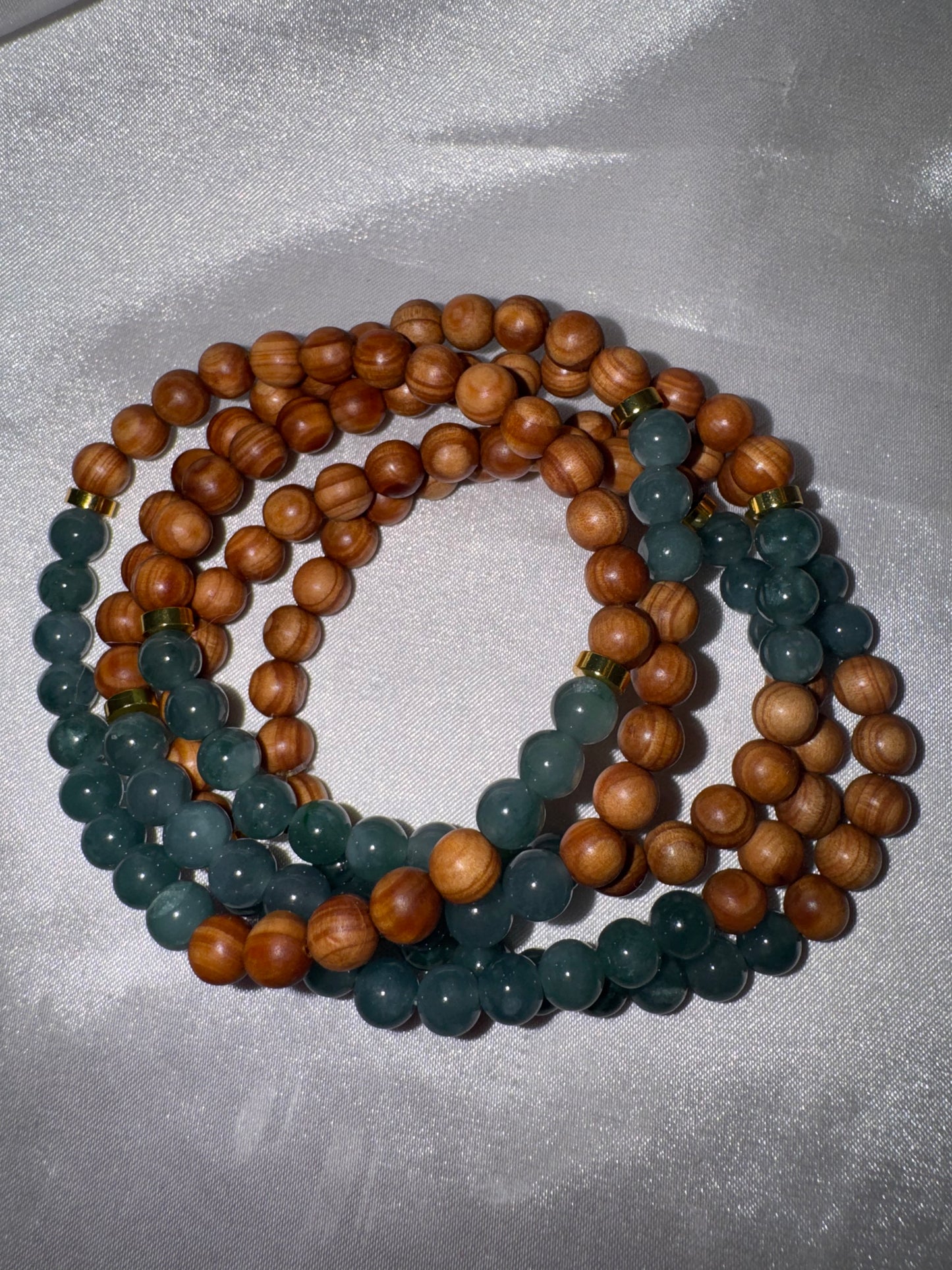Blue Water Jade & Wood AAA 6mm Bracelet
