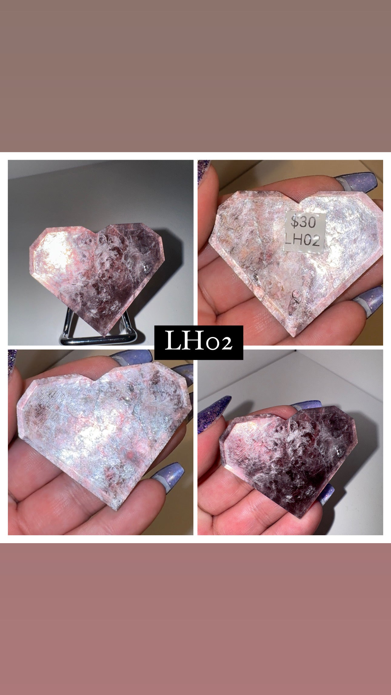 Gem Lepidolite Faceted Heart