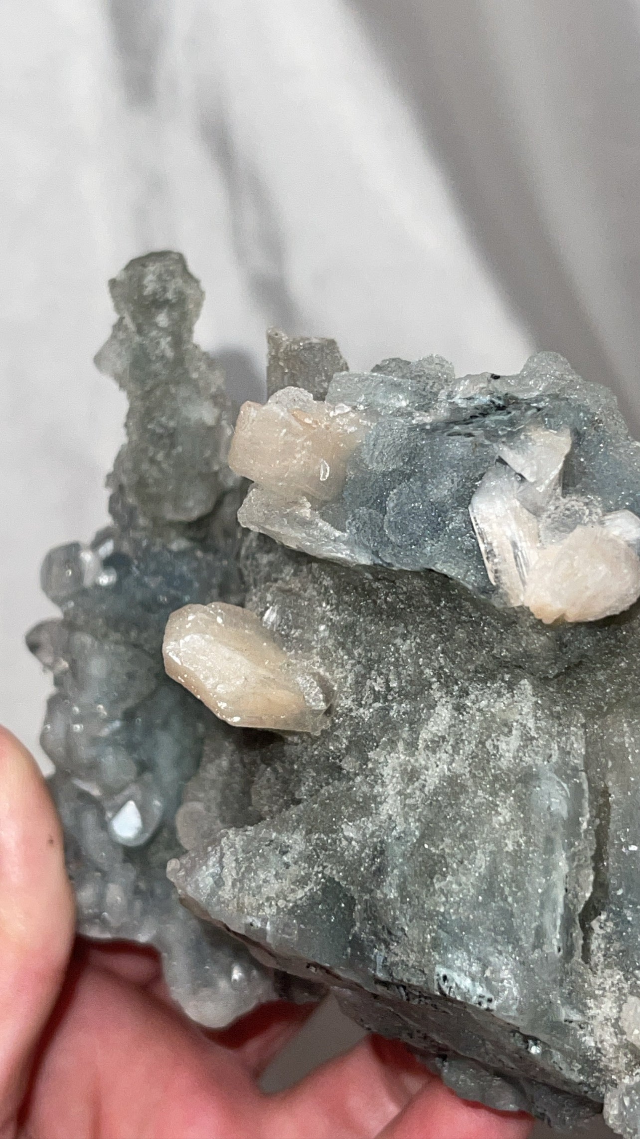 RARE Blueish Black Druzy Chalcedony Large Stalachtite cluster with Stilbite Flower and Apophyllite Plate