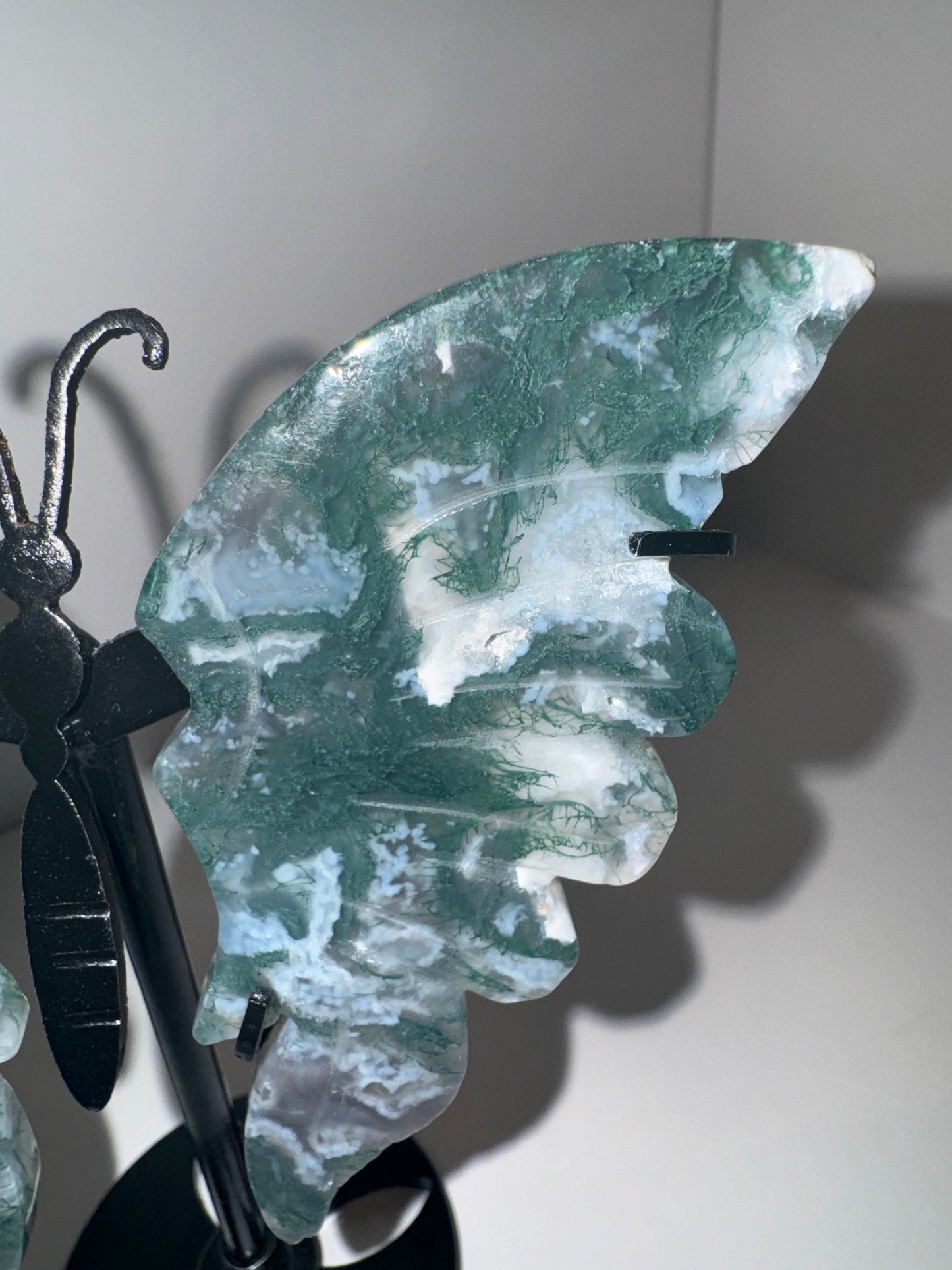 Moss Agate Large Butterfly on Stand