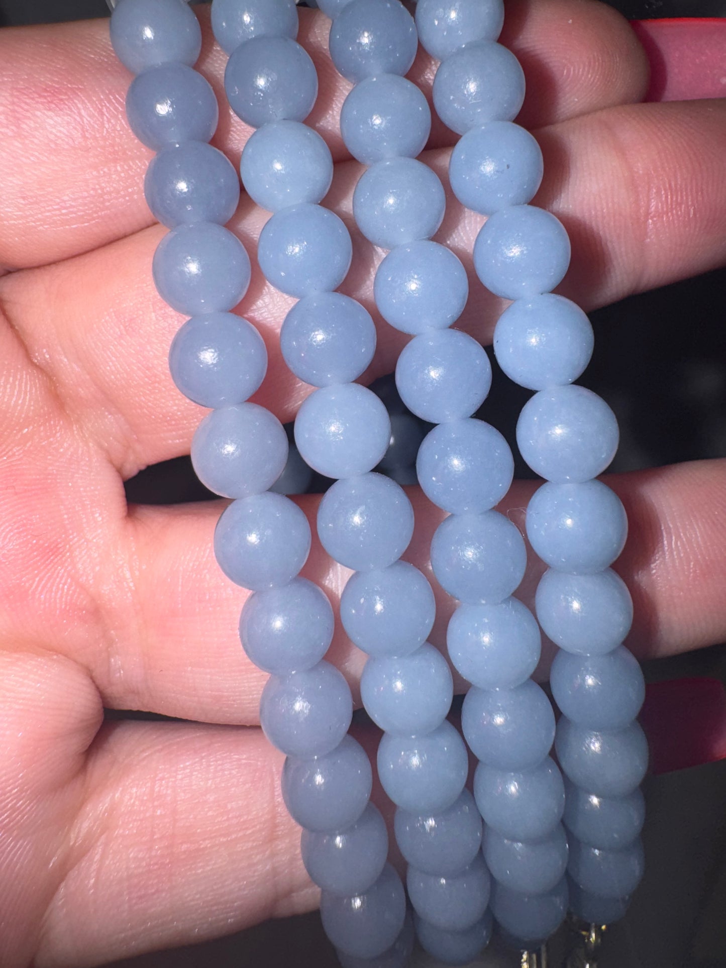 Angelite AAA 6mm Bracelet with Pochacco Pumpkin Charm