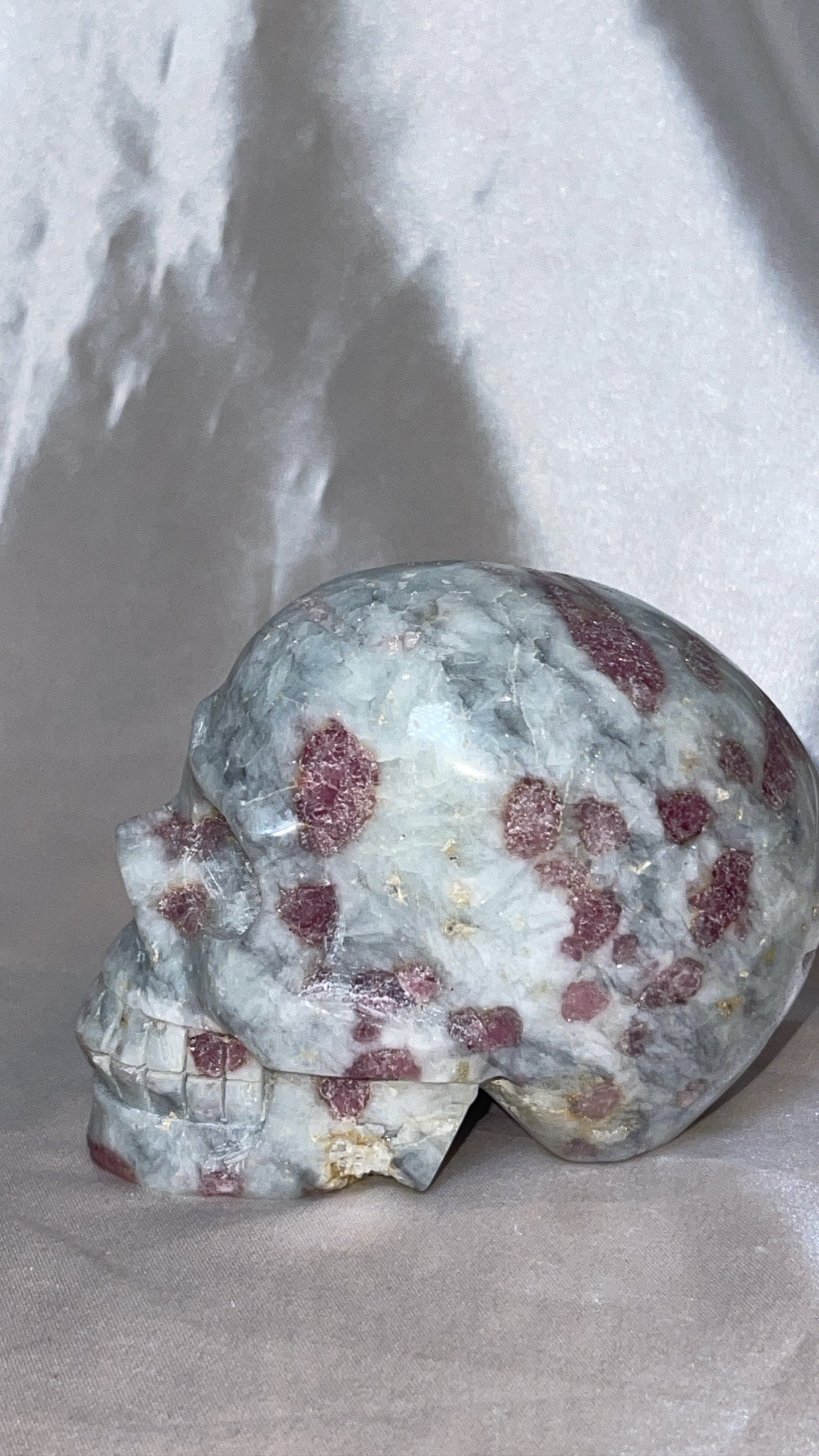 Rare Pink Tourmaline & Lepidolite on Blue Albite Large Skull