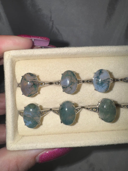 Moss Agate Adjustable Ring