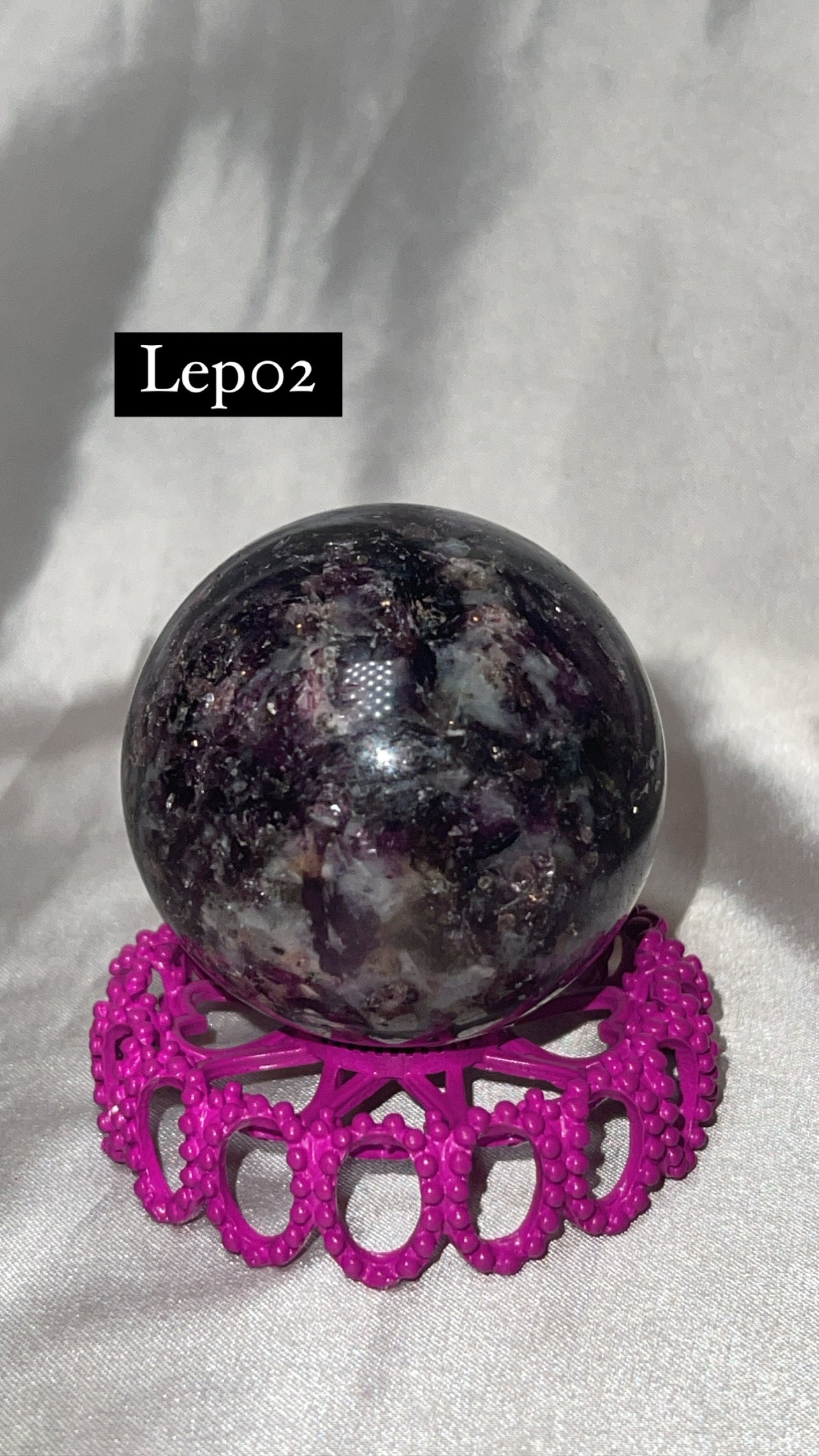 Mica Lepidolite Sphere with Pink Metal Stand