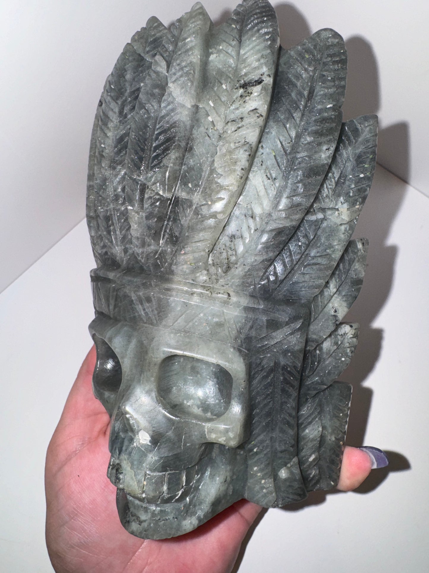 XXL Purple Labradorite Feather Skull