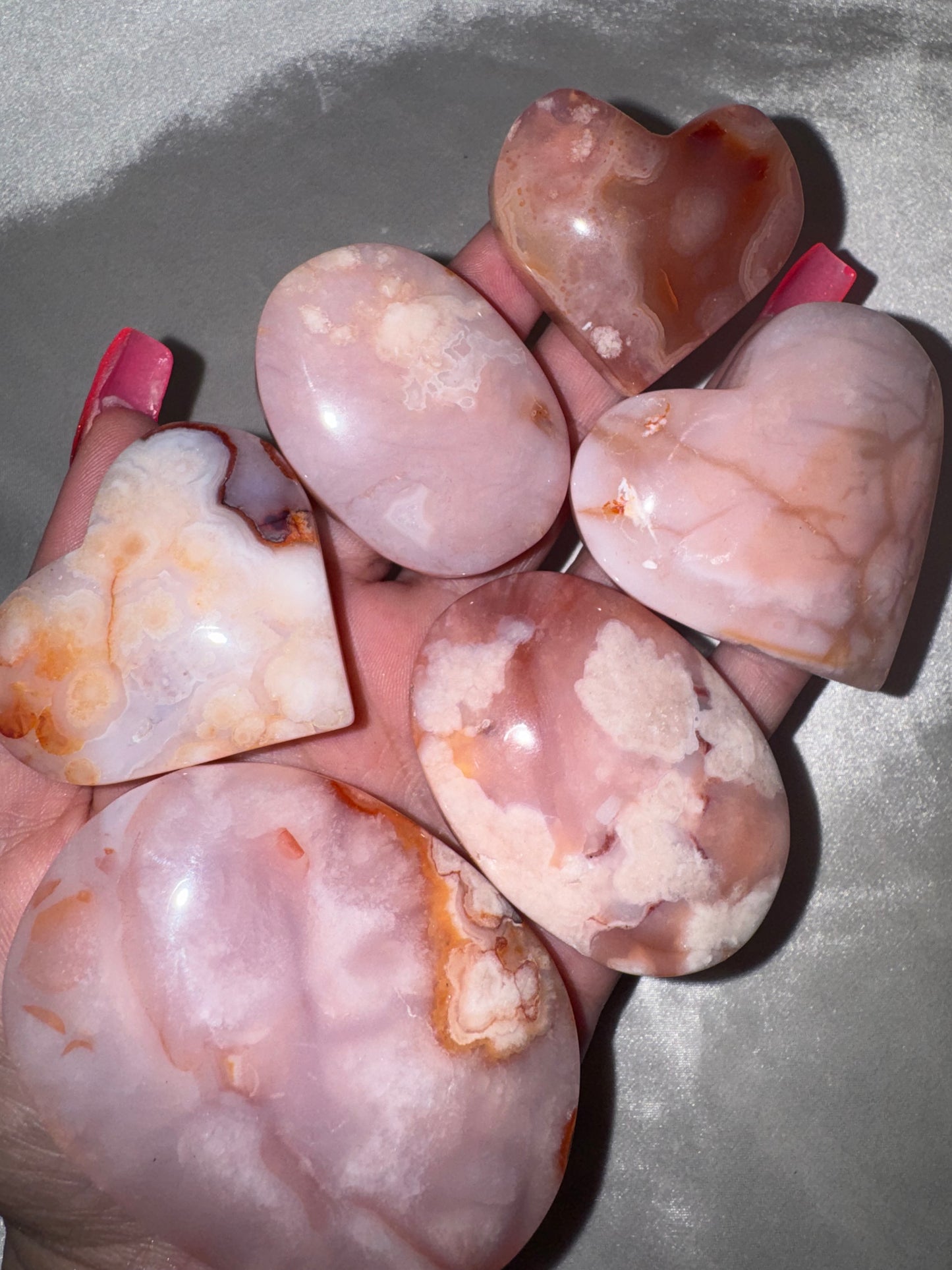 Carnelian Flower Agate Heart/Palmstone