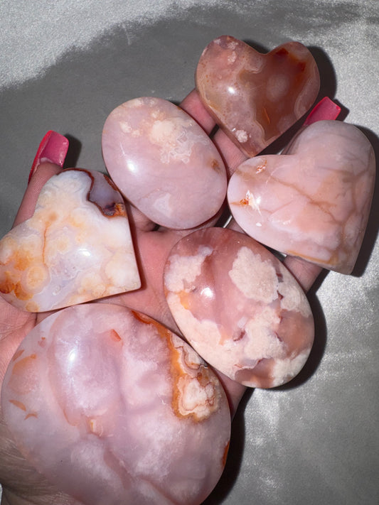 Carnelian Flower Agate Heart/Palmstone