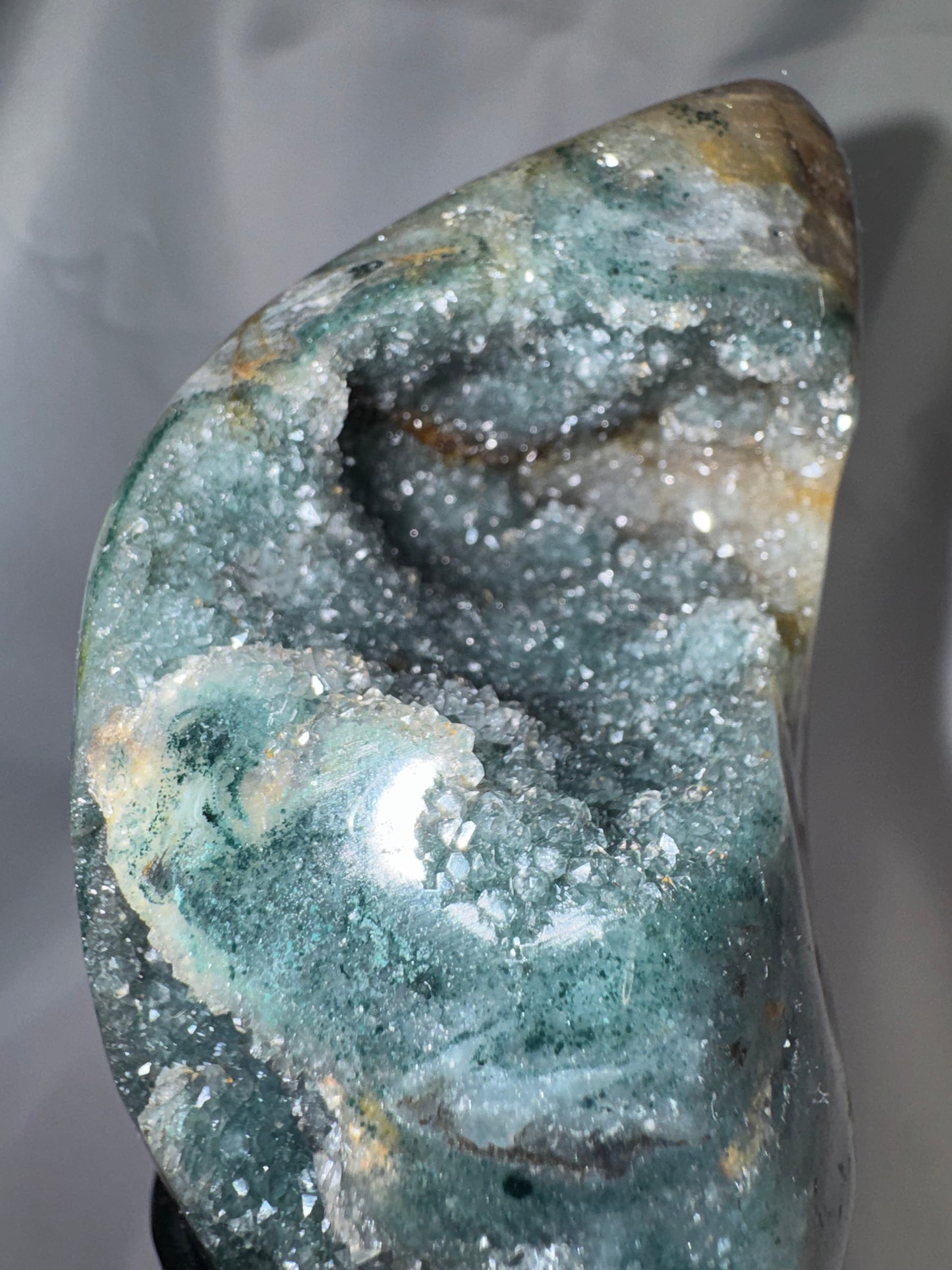 Uruguay Green Galaxy Amethyst XL Freeform on stand