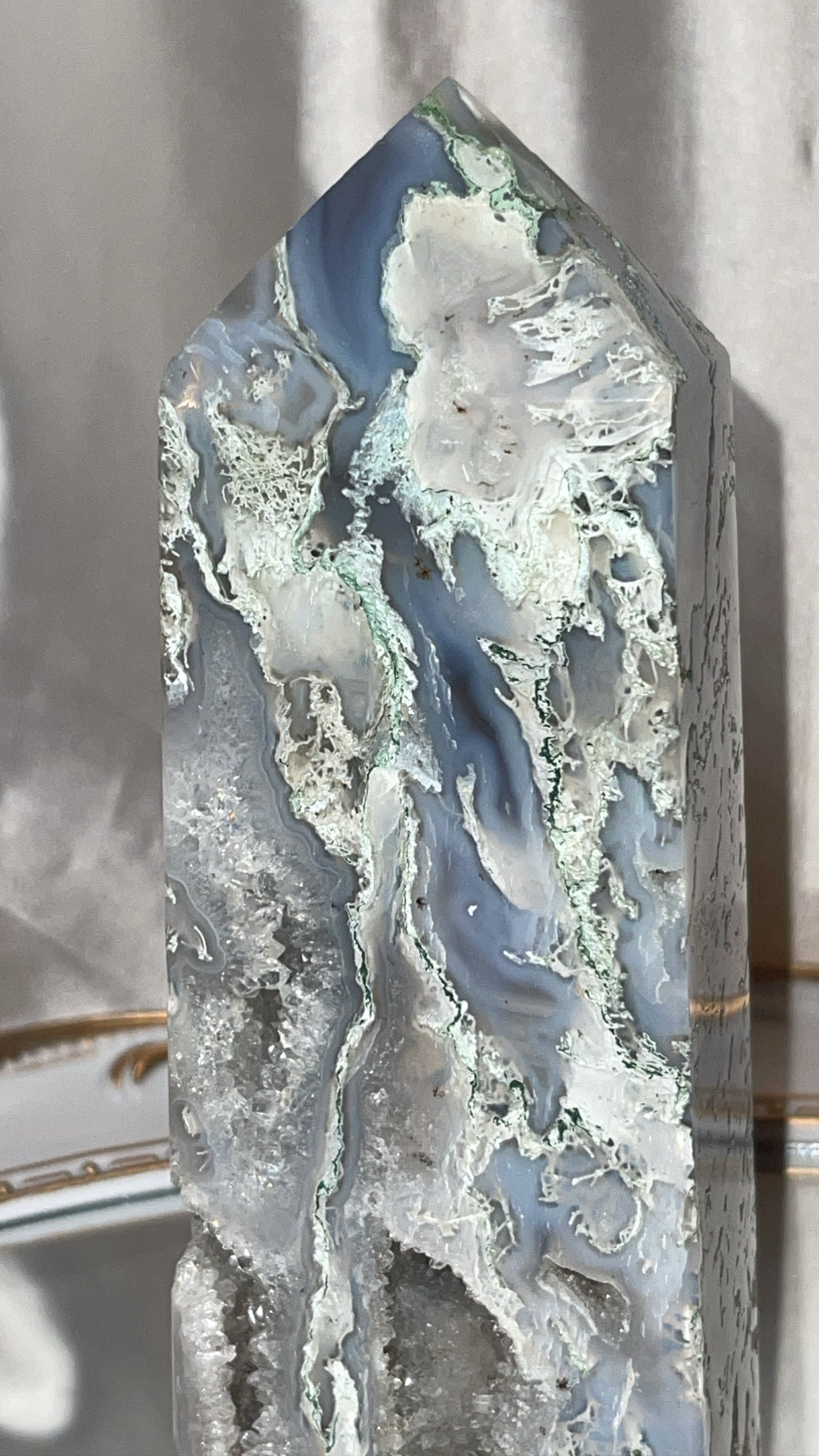Moss Agate Druzy Large Tower