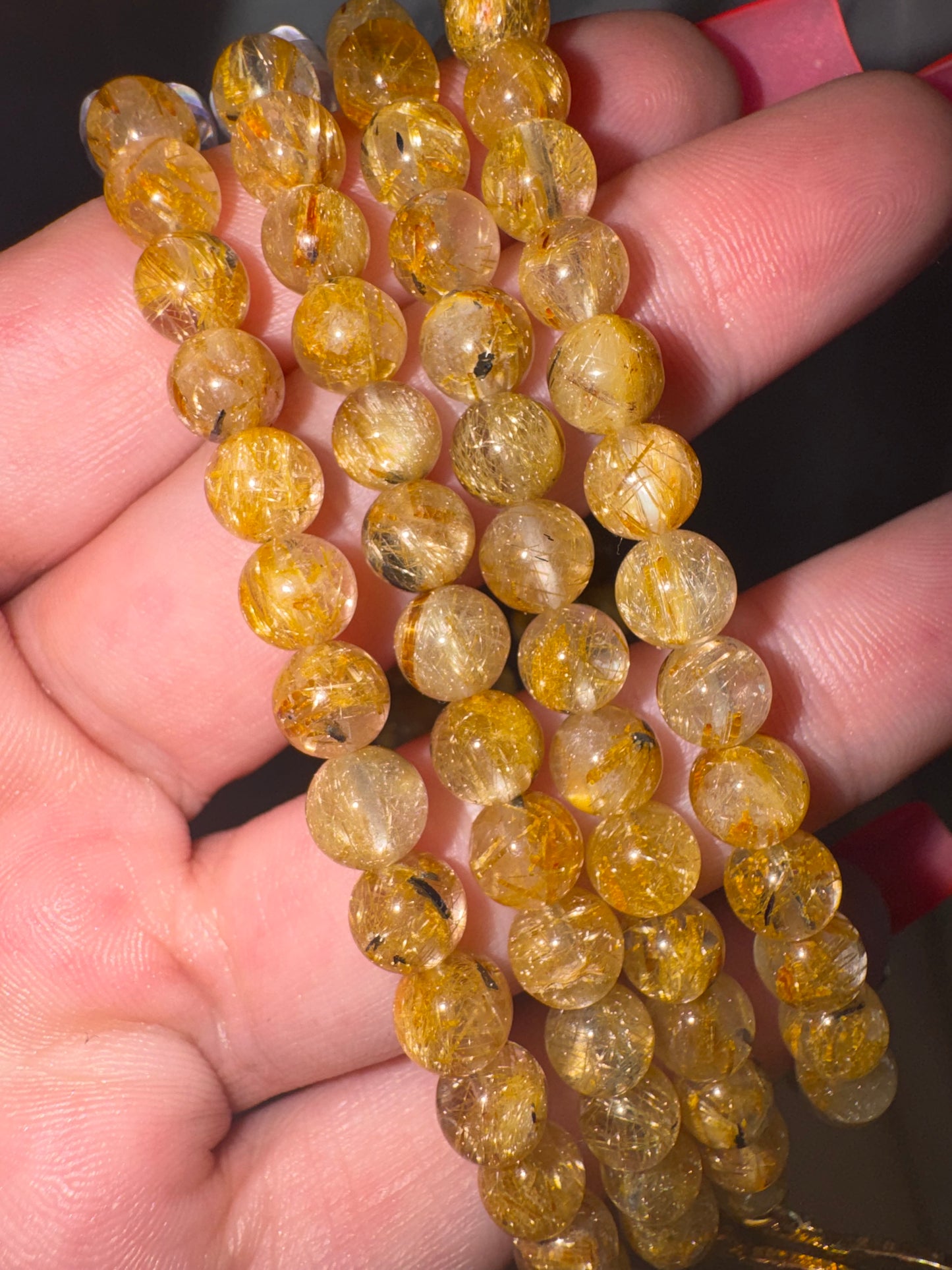 Gold Rutile Quartz AAA 6mm Bracelet with Pumpkin Moth