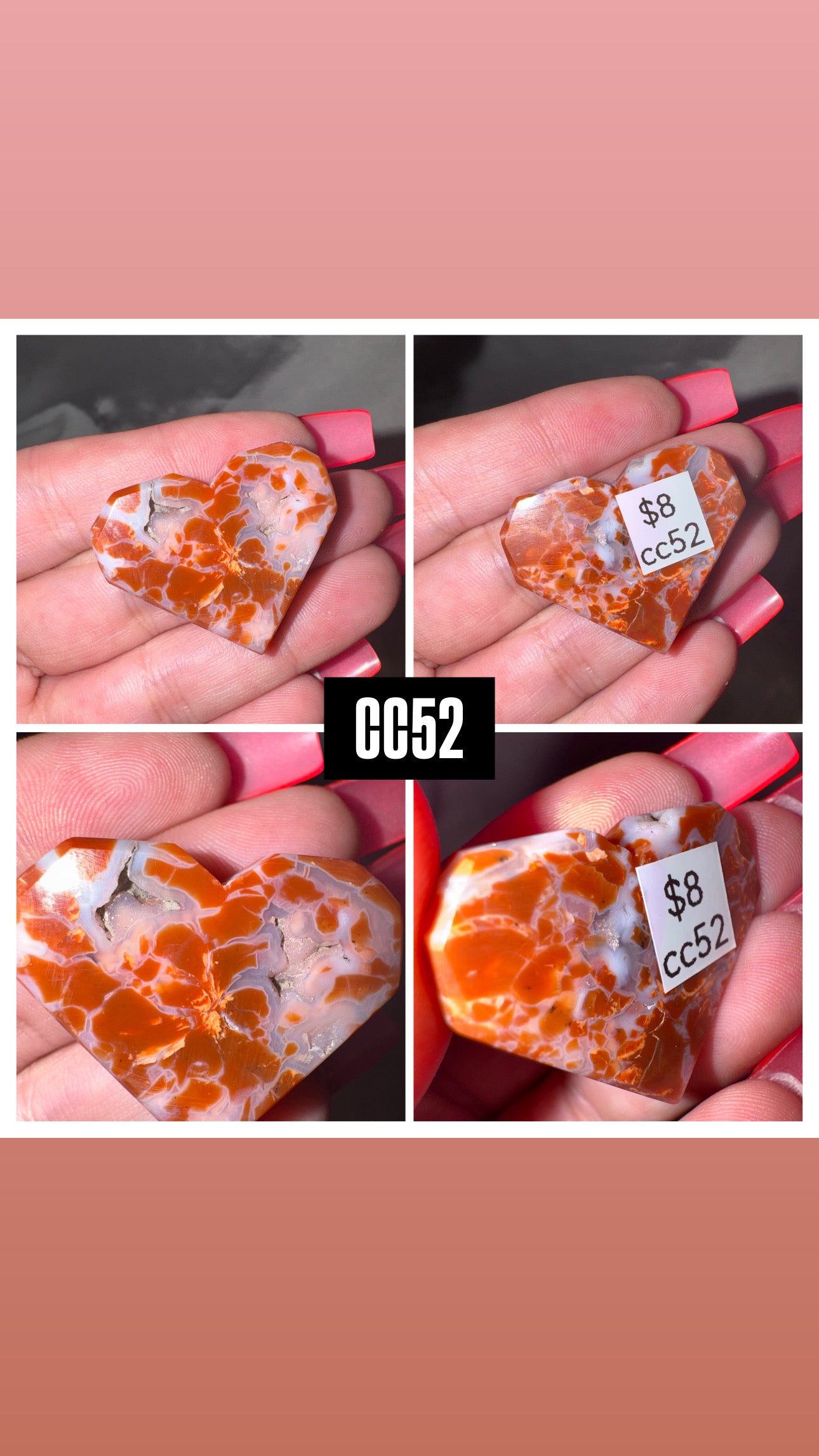 Pink “Cotton Candy” Agate Small Heart