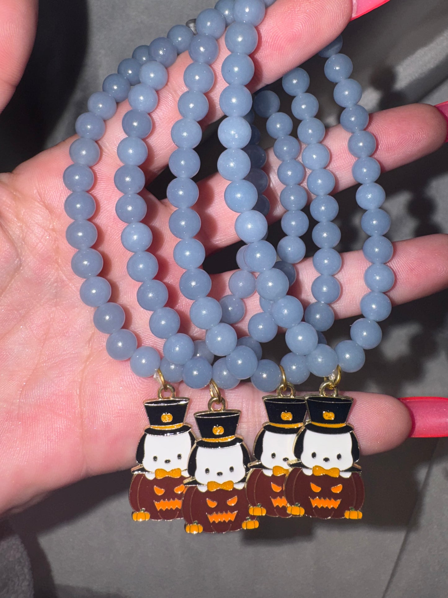 Angelite AAA 6mm Bracelet with Pochacco Pumpkin Charm