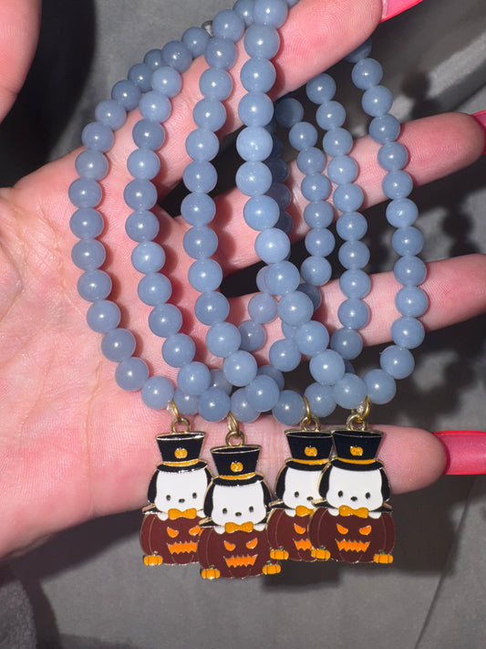 Angelite AAA 6mm Bracelet with Pochacco Pumpkin Charm