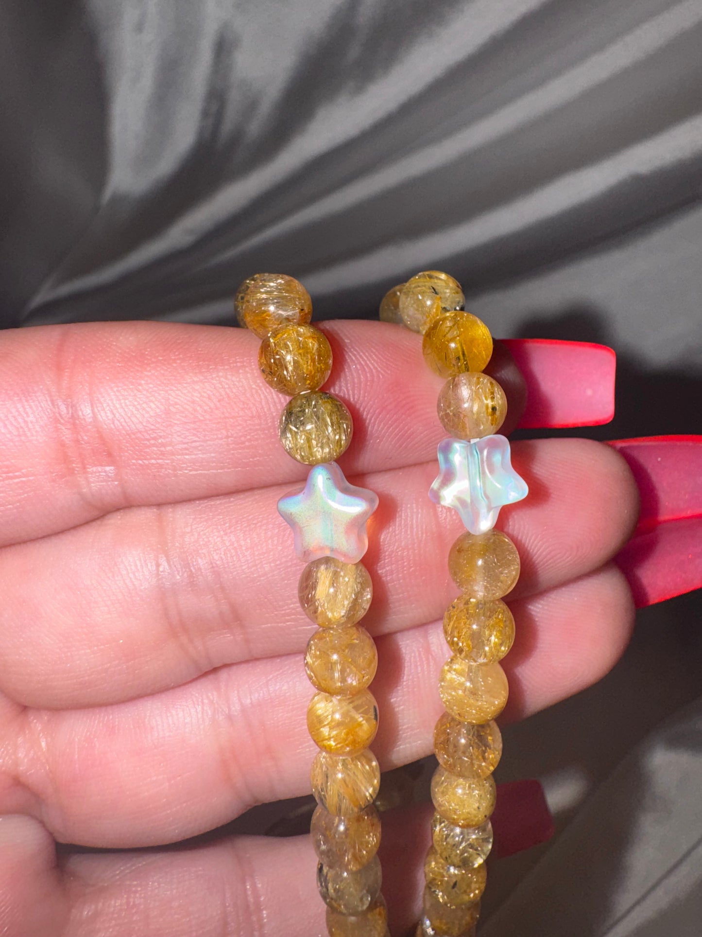 Gold Rutile Quartz AAA 6mm Bracelet with Pumpkin Moth