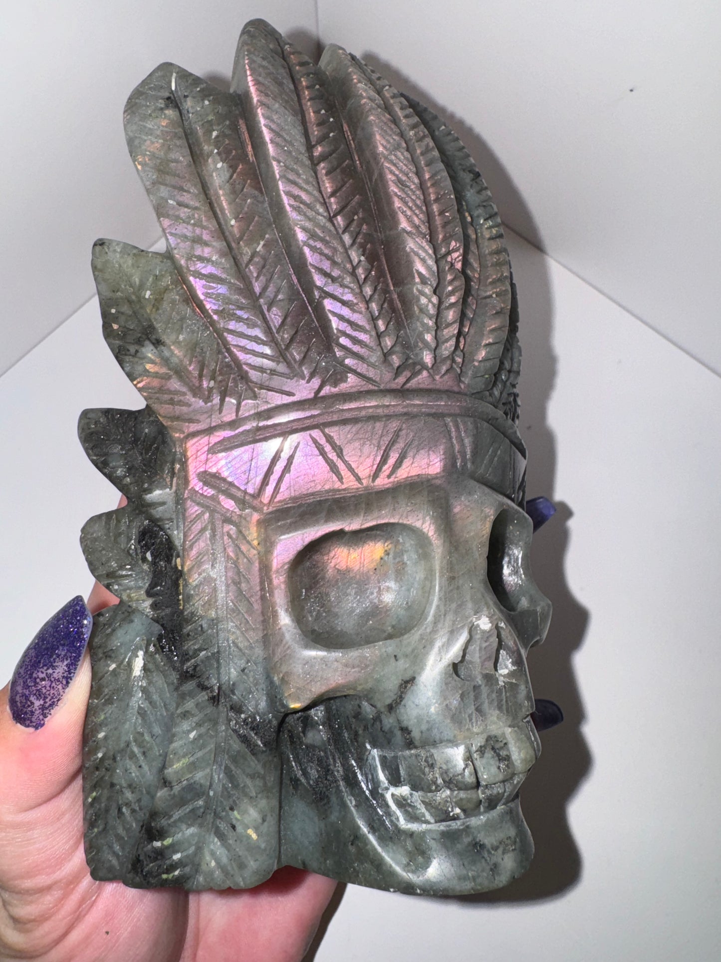 XXL Purple Labradorite Feather Skull