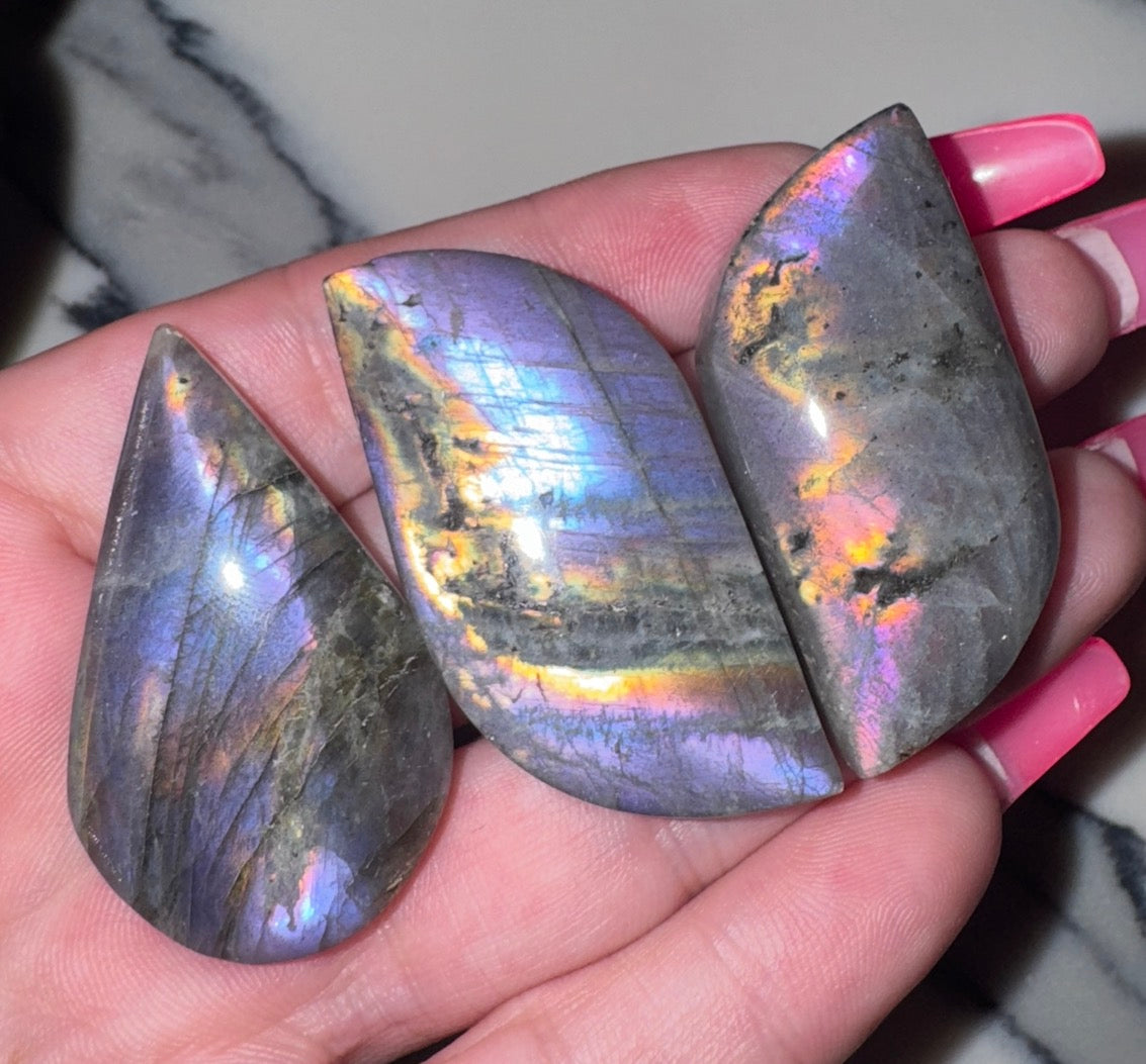 Purple/Pink Flash Labradorite Leaf Cabachon