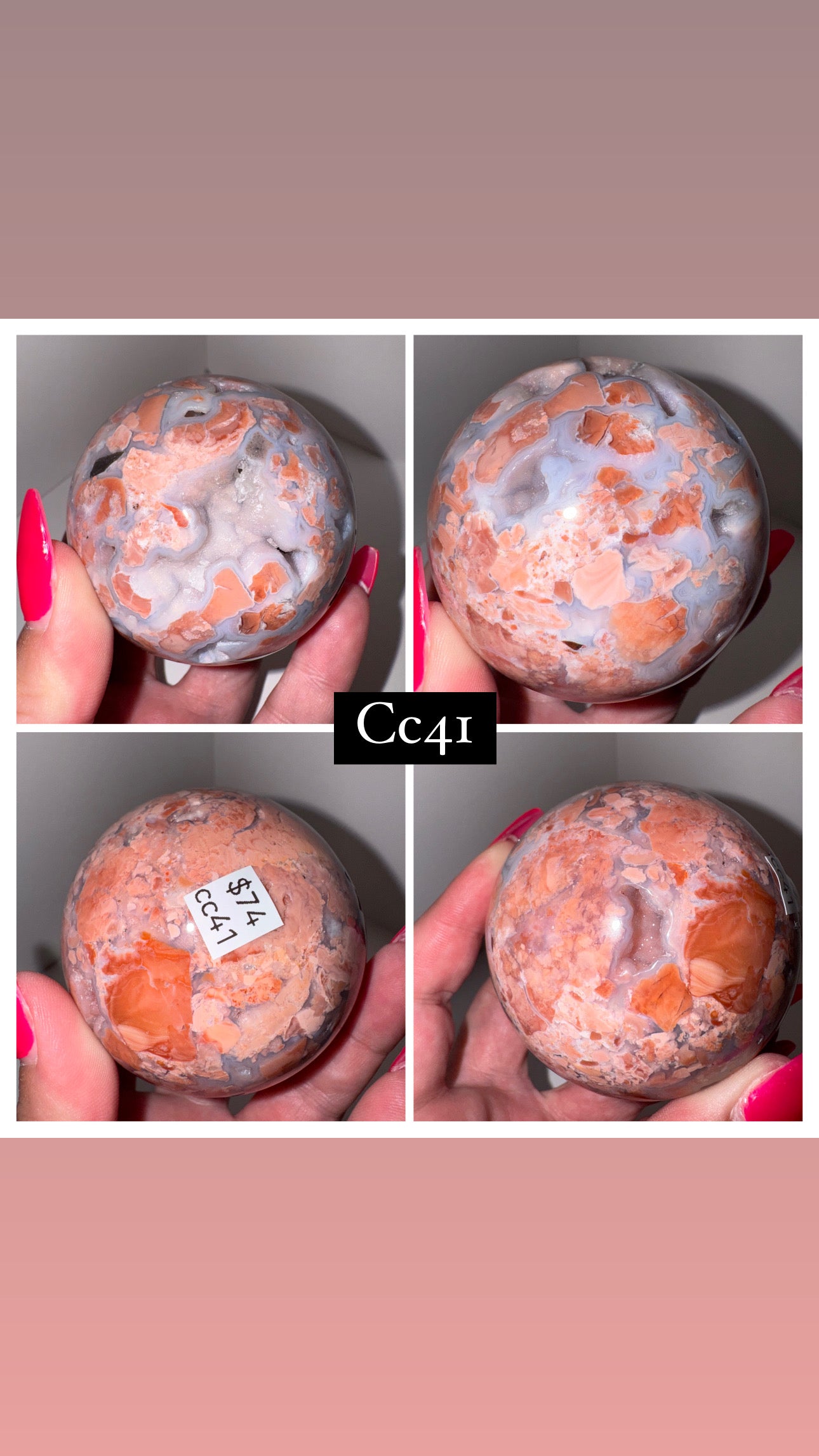 Pink “Cotton Candy” Agate Sphere