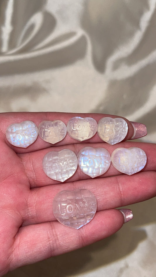 Rainbow Moonstone “Love” Heart Mini