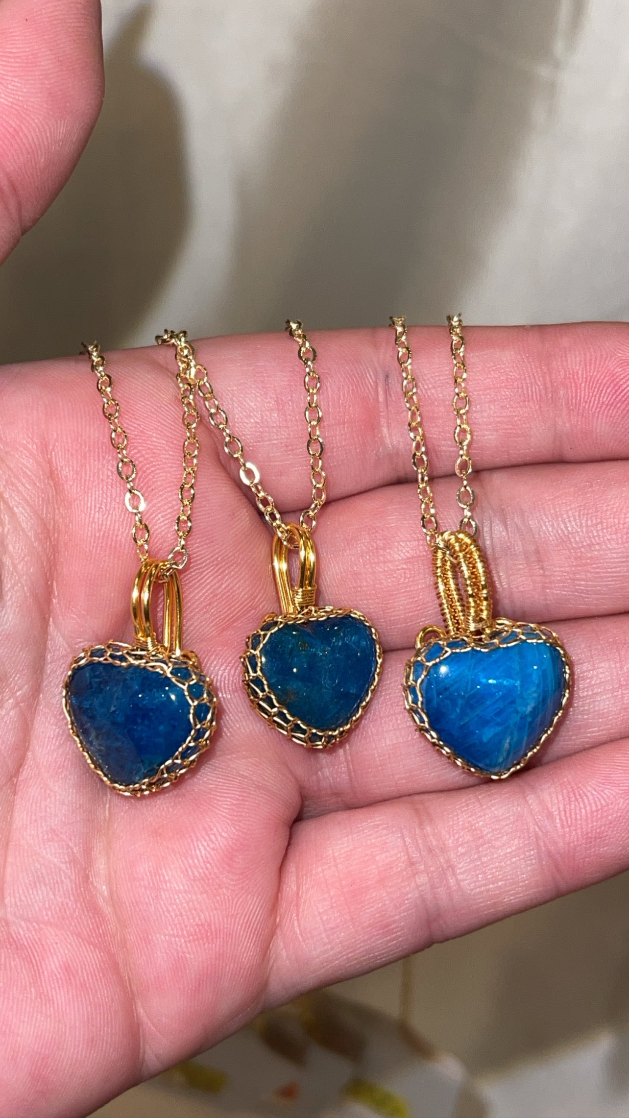 Blue Apatite Heart Necklace Gold