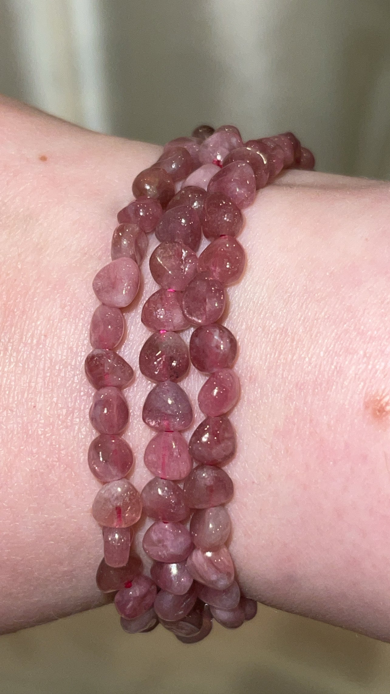 Pink Tourmaline Necklace/Triple Wrap Bracelet