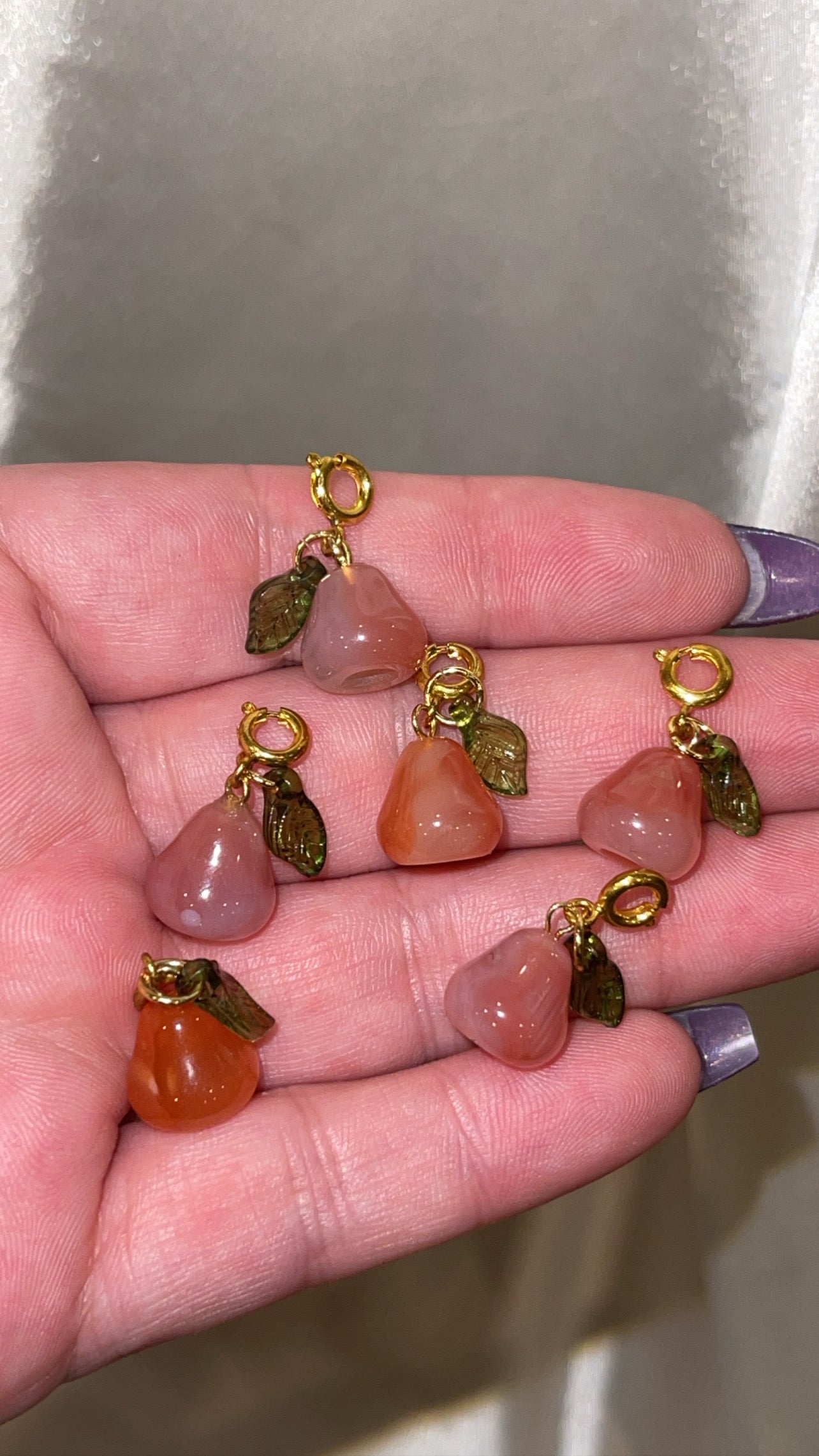 Yanyuan Pink Agate Pear Clip On Charm